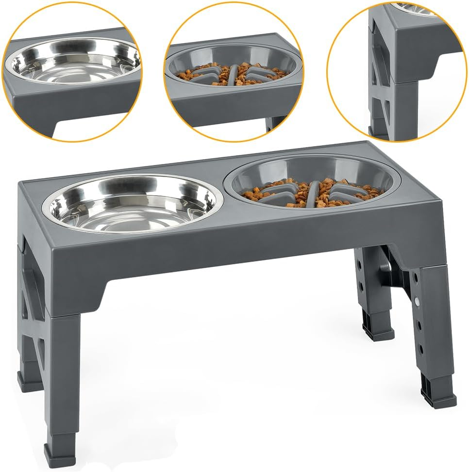Elevated Dog Bowls for Large Dogs, Raised Dog Bowl Stand with Slow Feeder Bowl & 2 Stainless Steel Dog Food Bowls, 5 Heights Adjustable for Small Medium Large Dogs and Pets image number 5