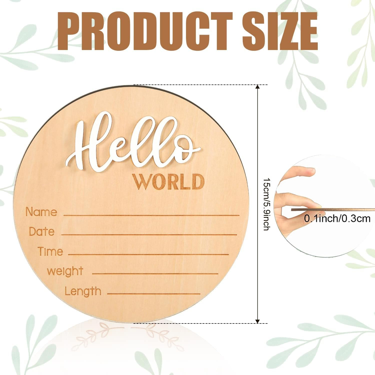 2Pcs Newborn Baby Announcement Sign 5.9 Inch Personalized Wooden Baby Birth Sign Gender Hello World Baby Welcome Arrival Prop Birth Name Date Height Weight Card for Baby Shower Birthday Gift Keepsakes image number 1