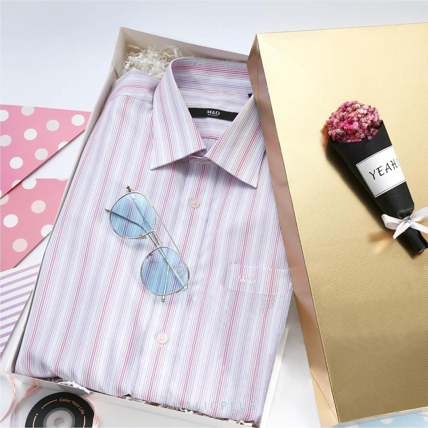 6 Extra Large Gift Boxes with Lids - 43X27.9X6.35 CM, Shirt & Clothes Gift Boxes, Gold, Grain Texture image number 2