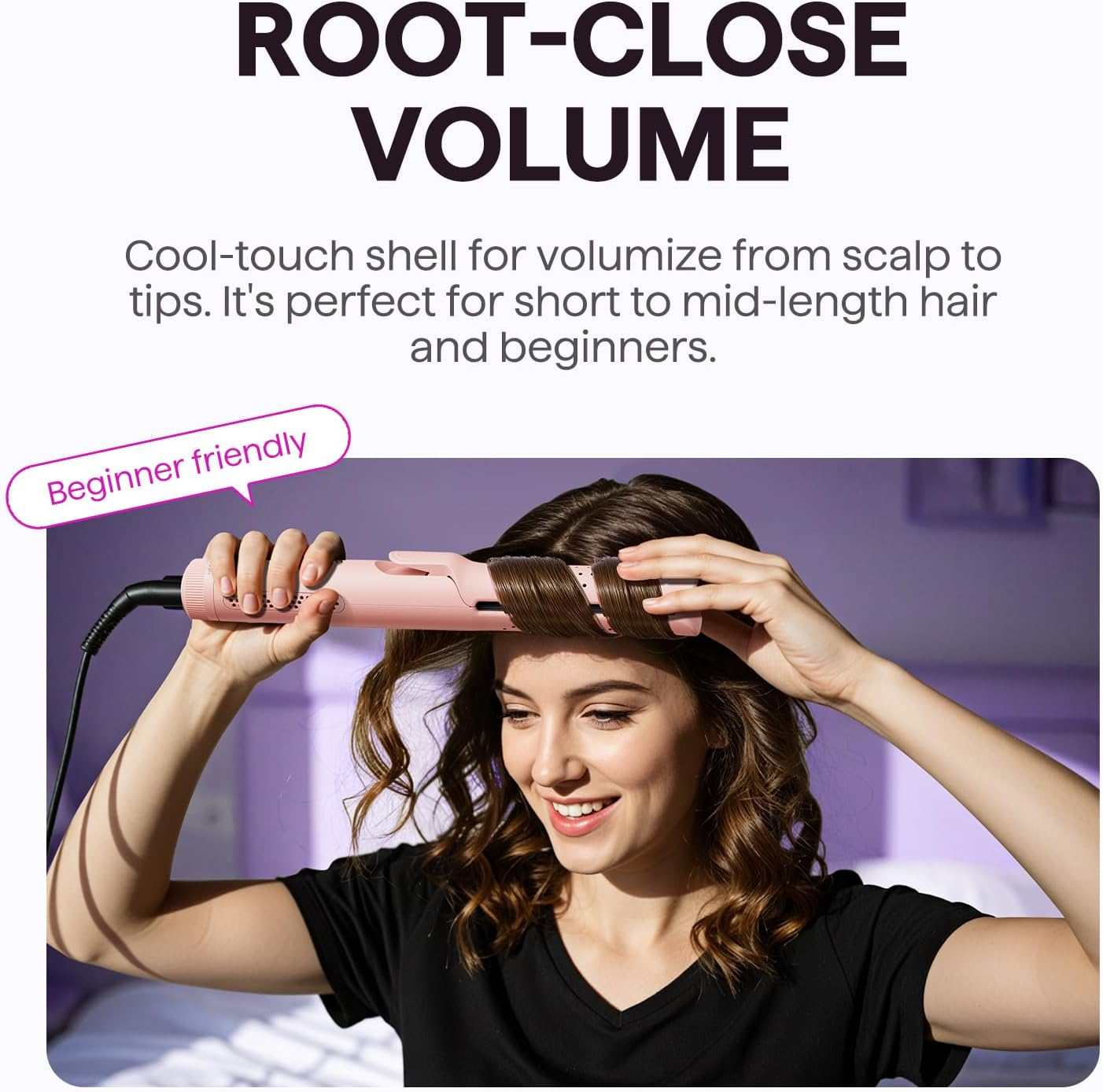 Wavytalk Airflow Styler Curling Iron, Cool Curl, 360&deg; Cool Air Lock in Style for Lasting Curls, Reduces Damage, 2 in 1Hair Straightener and Curler, 1.25 Inch, Anti-Scald for Short Long Hair, Pink image number 3