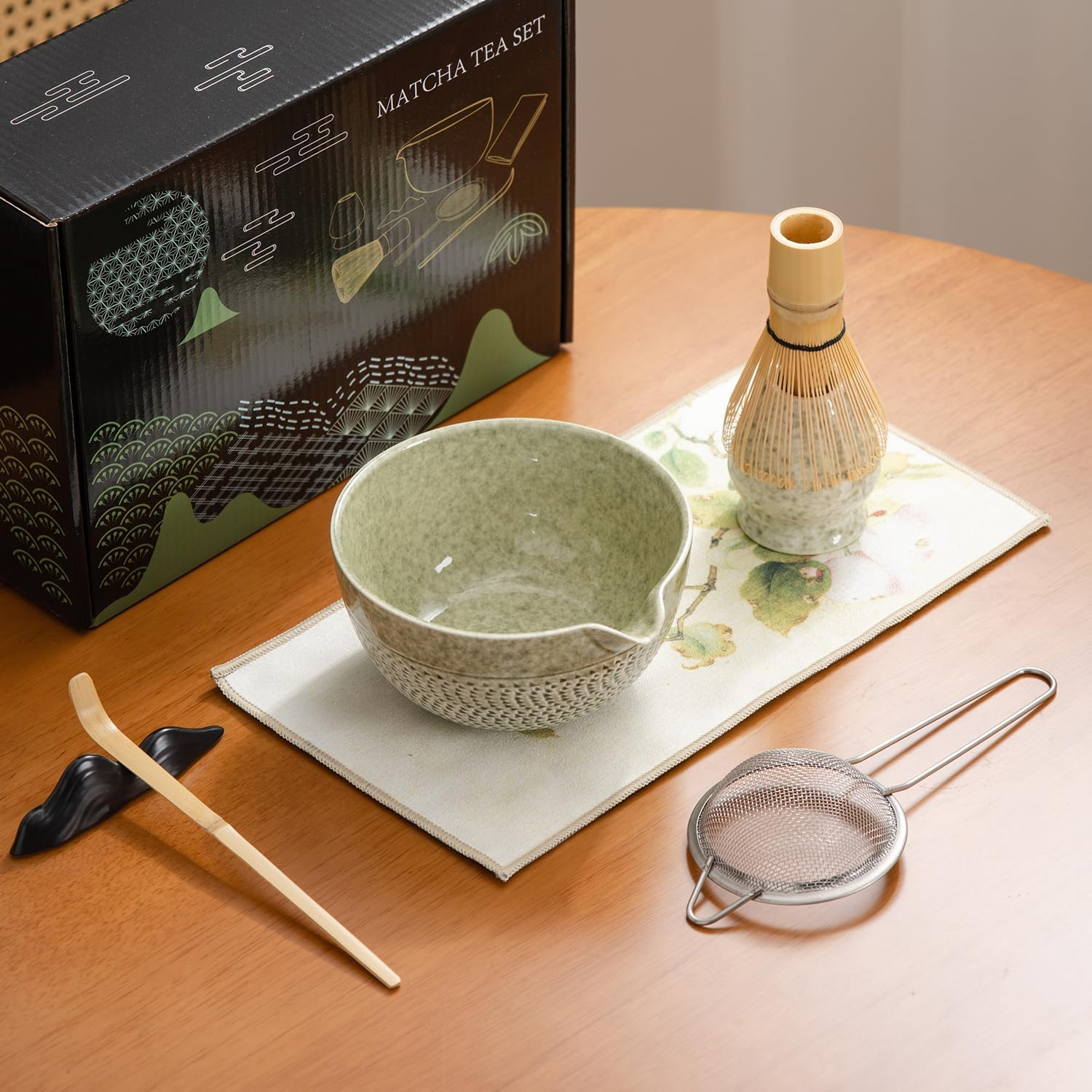 Matcha Whisk Set Ceremony Accessory, Matcha Whisk, Traditional Scoop (Chashaku), Tea Spoon, Whisk Holder, 1 Tea Bowl, 1 Tea Siev, 7Pcs Matcha Set.Matcha Green Matcha Kit image number 4