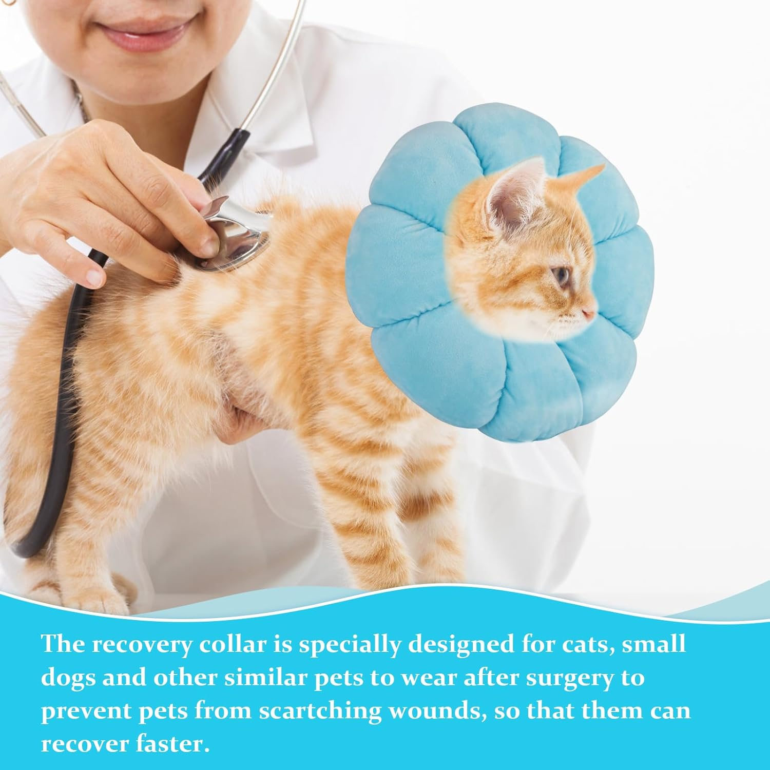 HYLYUN Cat Cone Collar Soft - Cute Flower Cat Recovery Collar, Adjustable Cat E Collar, Surgery Recovery Elizabethan Collars for Kitten and Cats (Blue) image number 3