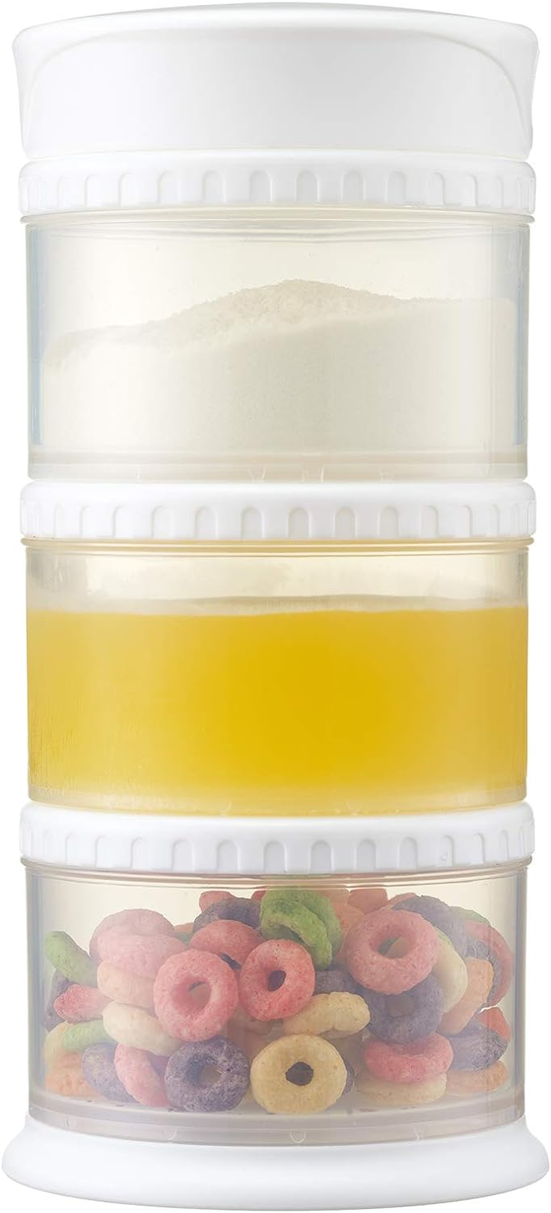 Innobaby Packin' Smart Stackable and Portable Storage System for Formula, Liquid, Baby Snacks and More. 3 Stackable Cups in White. BPA Free.