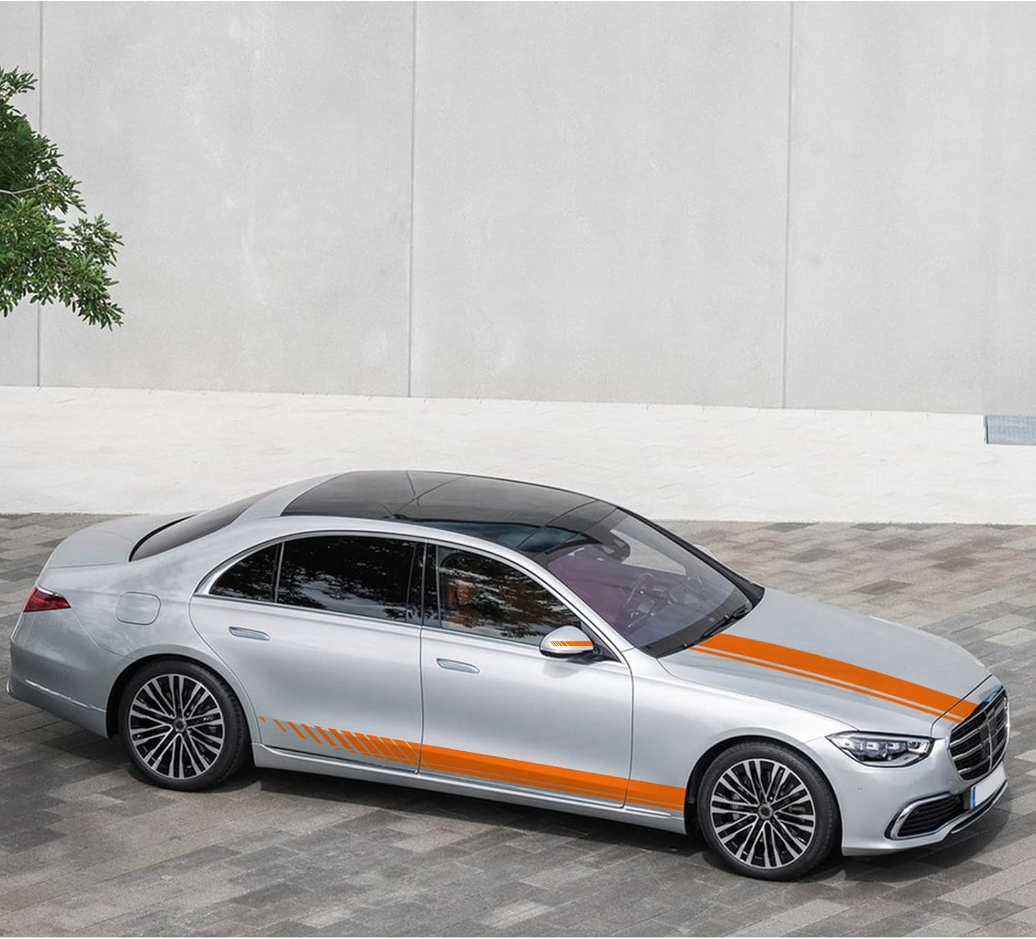 5PCS Car Hood Car Body Rearview Mirror Modified Sport Style Stripe Sticker Graphic Vinyl Racing Stripe Decal Decoration Accessories Sticker for Cars Orange - Grey image number 2