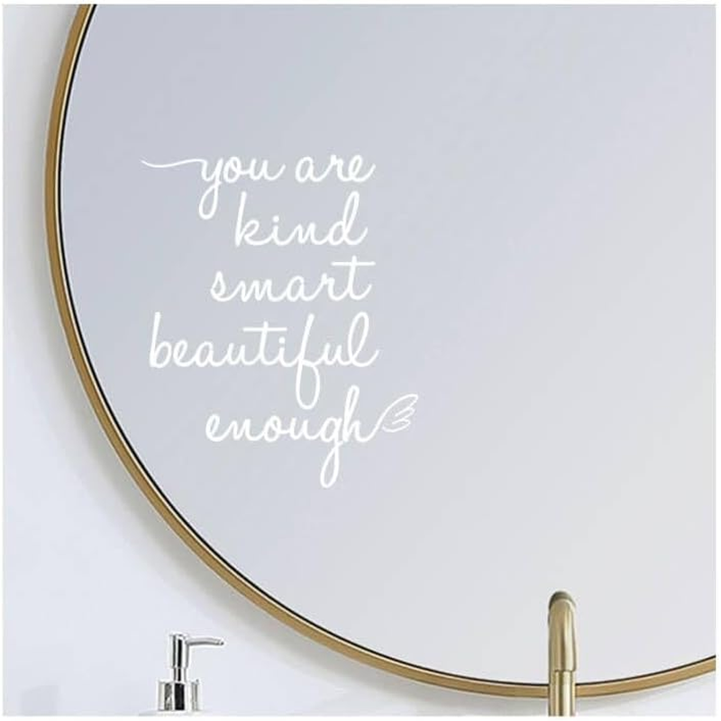 Bathroom Mirror Affirmation Wall Decor, You Are Kind Smart Beautiful Enough Vinyl Stickers, Mirror Wall Sticker for Bathroom Bedroom, Affirmations Decals for Girls Teens (Pink)