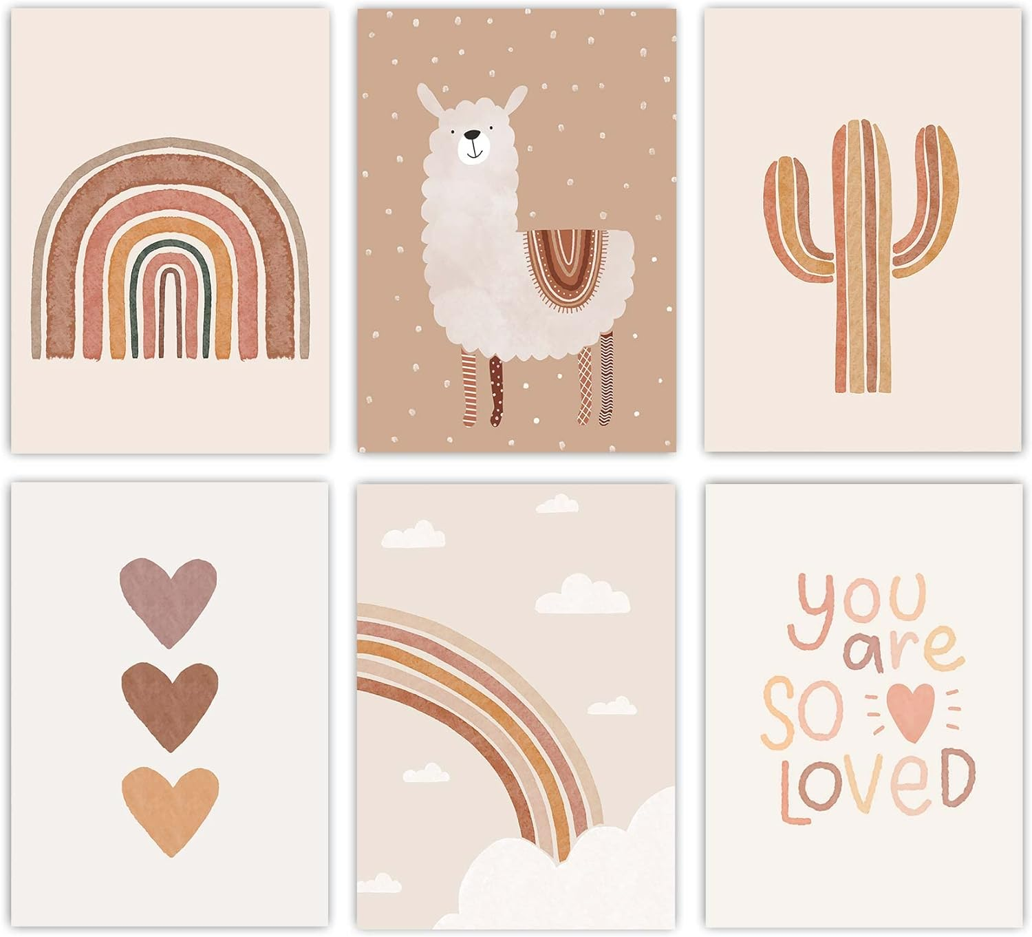 Canssape Set of 4 Boho Rainbow Nursery Girls Room Wall Decor | 8"X10" You Are so Loved Toddler Girl Room Decor | Kids Rainbow Wall Decor for Girls Bedroom Heart Wall Art Prints (Unframed)(Love)