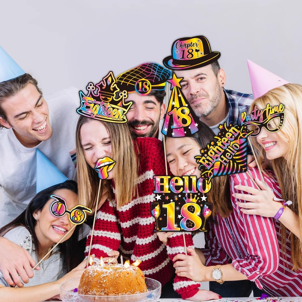 30Pcs Birthday Photo Booth Props Kit Happy Birthday Party Favors Funny Birthday Party Supplies Decoration for Men and Women (18Th)