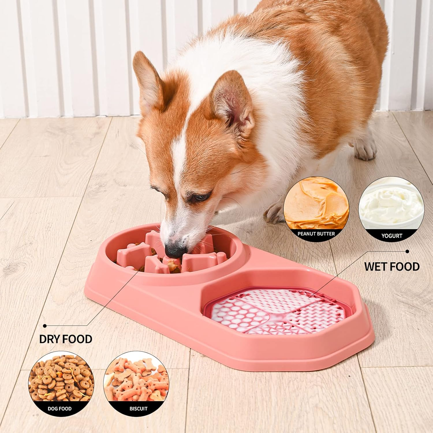 Dog Slow Feeder Bowl & Lick Mat, Dry & Wet Food, Slow Eating, Prevent Choking, Anxiety Relief, Non-Slip (Pink) image number 3