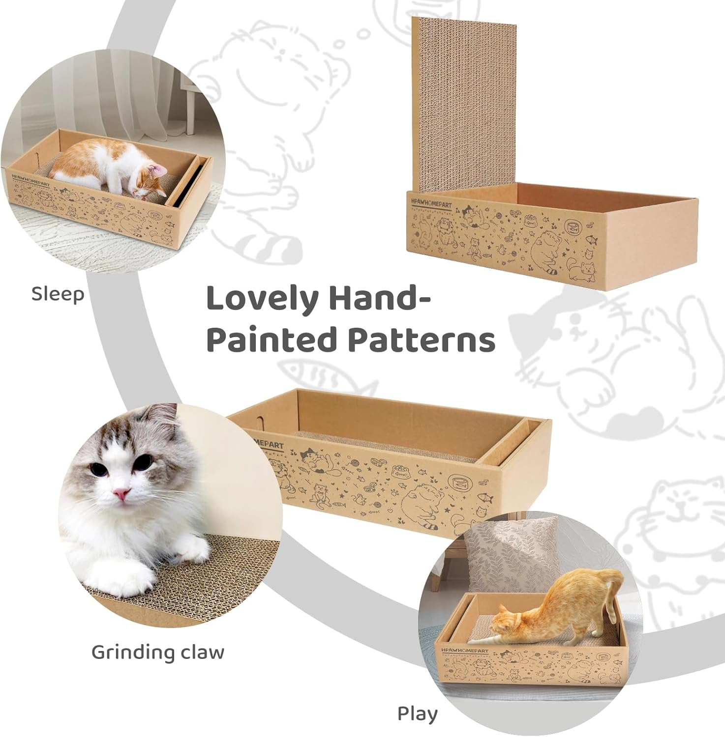 Cat Cardboard Scratcher, M-Sized Cat Scratch Pad for Indoor Cats, 4 PCS Cat Scratching Board with Box Reversible Cat Scratcher Suitable for Medium and Small Cats to Rest and Scratch image number 3