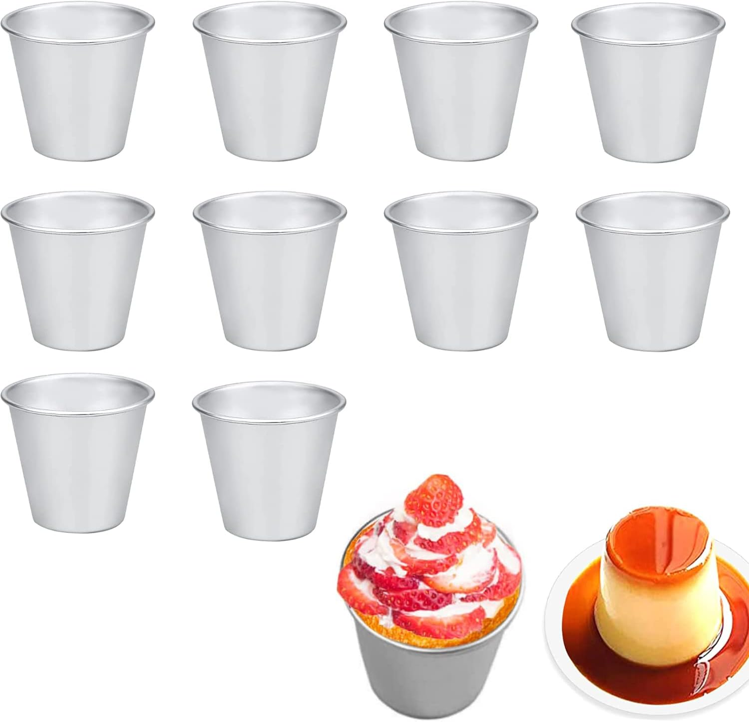 10 Pcs Pudding Moulds Aluminum Mini Pudding Basins Cups Nonstick Kitchen Baking Egg Tarts Tin Dariole Moulds for DIY Cooking Muffin Cupcake Jelly Desserts image number 1
