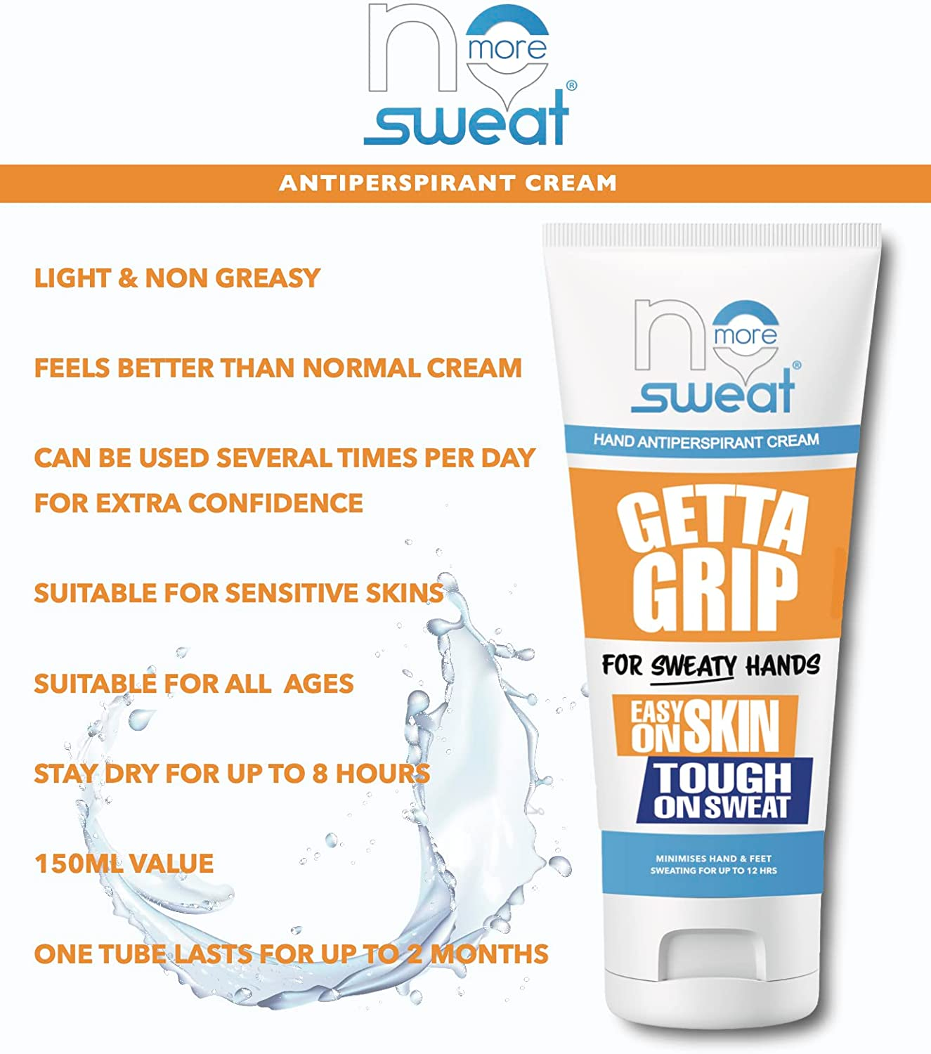 No More Sweat Getta Grip Hand Antiperspirant Cream, 150Ml image number 4