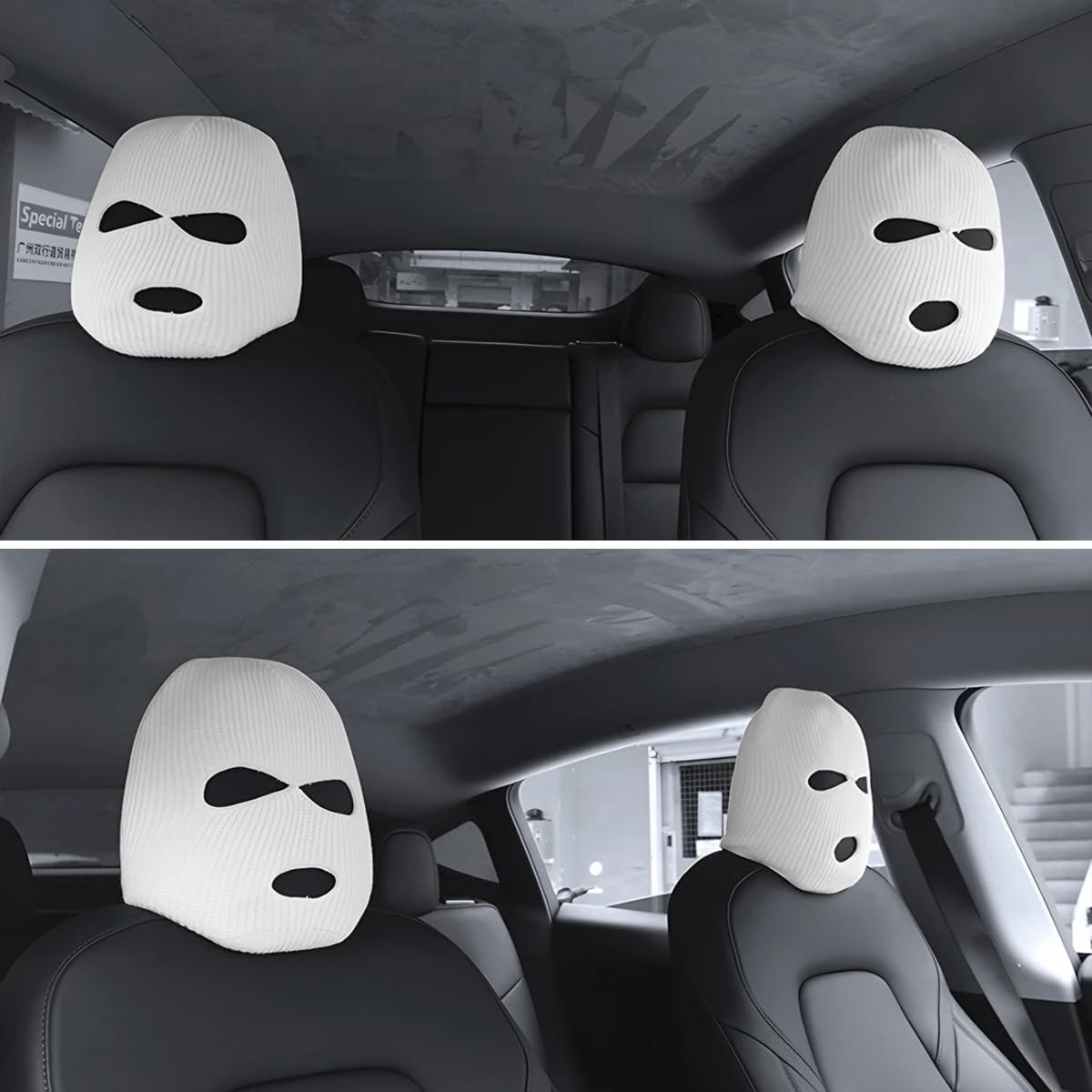 AUCELI Headrest Cover, 2Pcs Terylene Personalized Funny Hat for Car Seat, Front Head Rest Protectors, Auto Interior Decoration for Van SUV image number 3