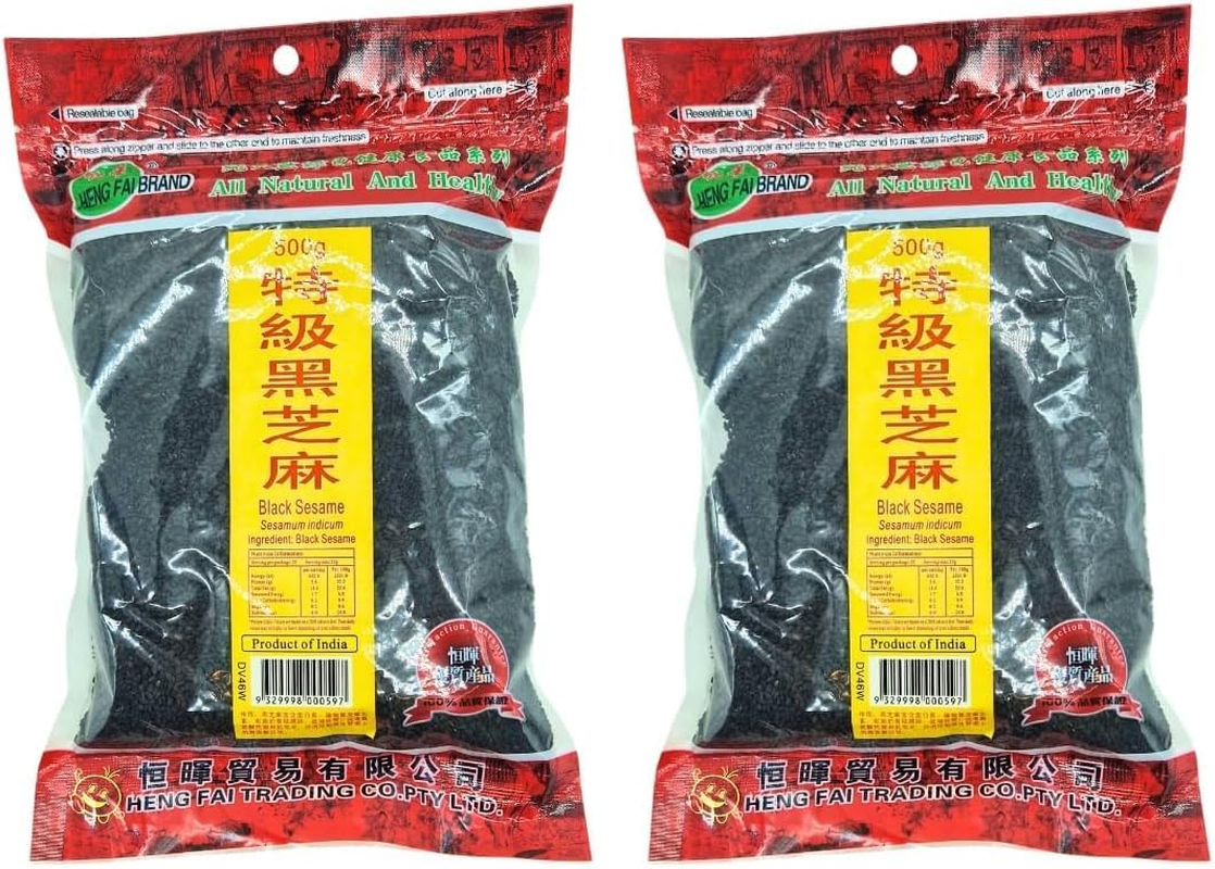 Heng Fai Black Sesame Seeds | Premium Organic Whole Black Seeds for Cooking, Baking, and Asian Food Recipes | Rich Nutty Flavour and Aroma | High in Calcium, Fibre, and Antioxidants | Natural Superfood | 500G