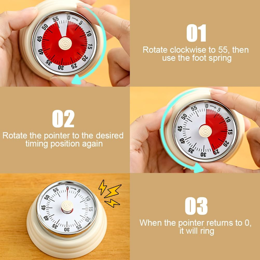 Wind up Kitchen Timers, 60 Minute Mechanical Visual Timer Outlet Magnetic Countdown for Classroom Cooking Fitness Baking Studying Teaching,Home MOD ADHD Tools Homeschool Supplies for Kids Seniors image number 4