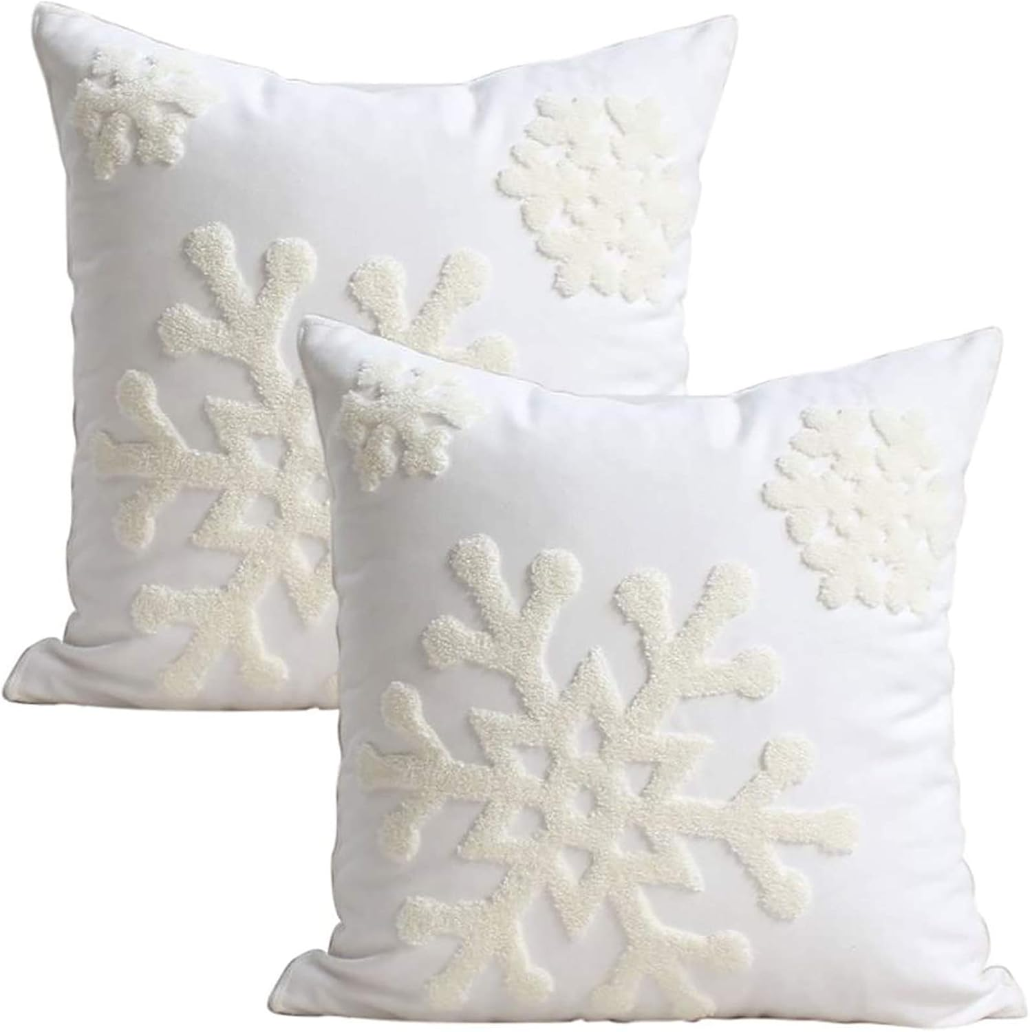 E.Life 18X18 Soft Canvas Christmas Winter Snowflake Style Cotton Linen Embroidery Throw Pillows Covers W/Invisible Zipper for Bed Sofa Cushion Pillowcases for Kids Bedding (1 Pair White) - Blue image number 7