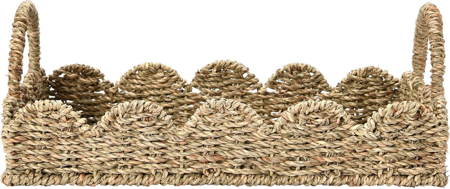 Household Essentials Handwoven Tray with Scalloped Edge and Handles, Natural image number 1