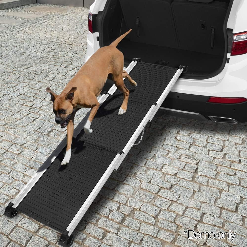 I.Pet Dog Ramp Ramps Steps Stairs, Foldable Adjustable Pet Step Stair Ladder for Car Bed Indoor Home Pool Sofa Couch Traveling, SUV Slip-Resistant Sturdy Aluminium Frame Black