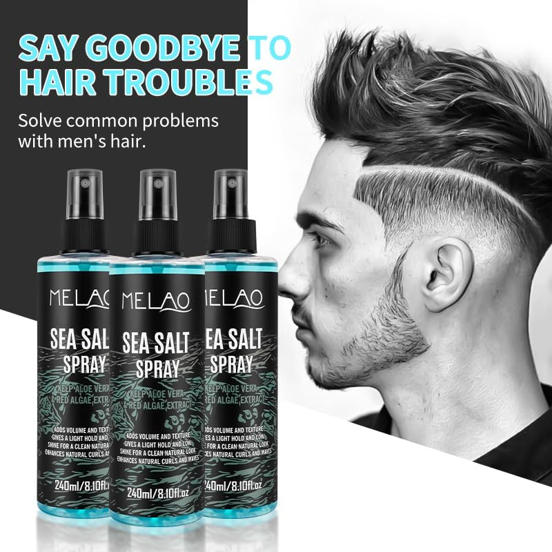 Sea Salt Spray for Hair Men,240Ml Texturizing Spray with Kelp, Aloe Vera & Red Algae Extract,Natural & Organic, Alcohol-Free, Lifts and Texturizes Hair for a Beach or Surfer Hair Style image number 4