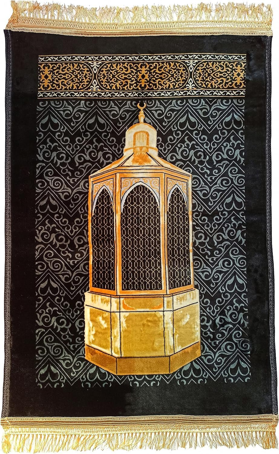 Islamic Prayer Mat 70X110Cm Printed Anti-Slip Velvet Top Muslim Prayer Rug Musalla for Men Women Kids Eid Gift Ramadan Soft Carpet (Black) image number 2