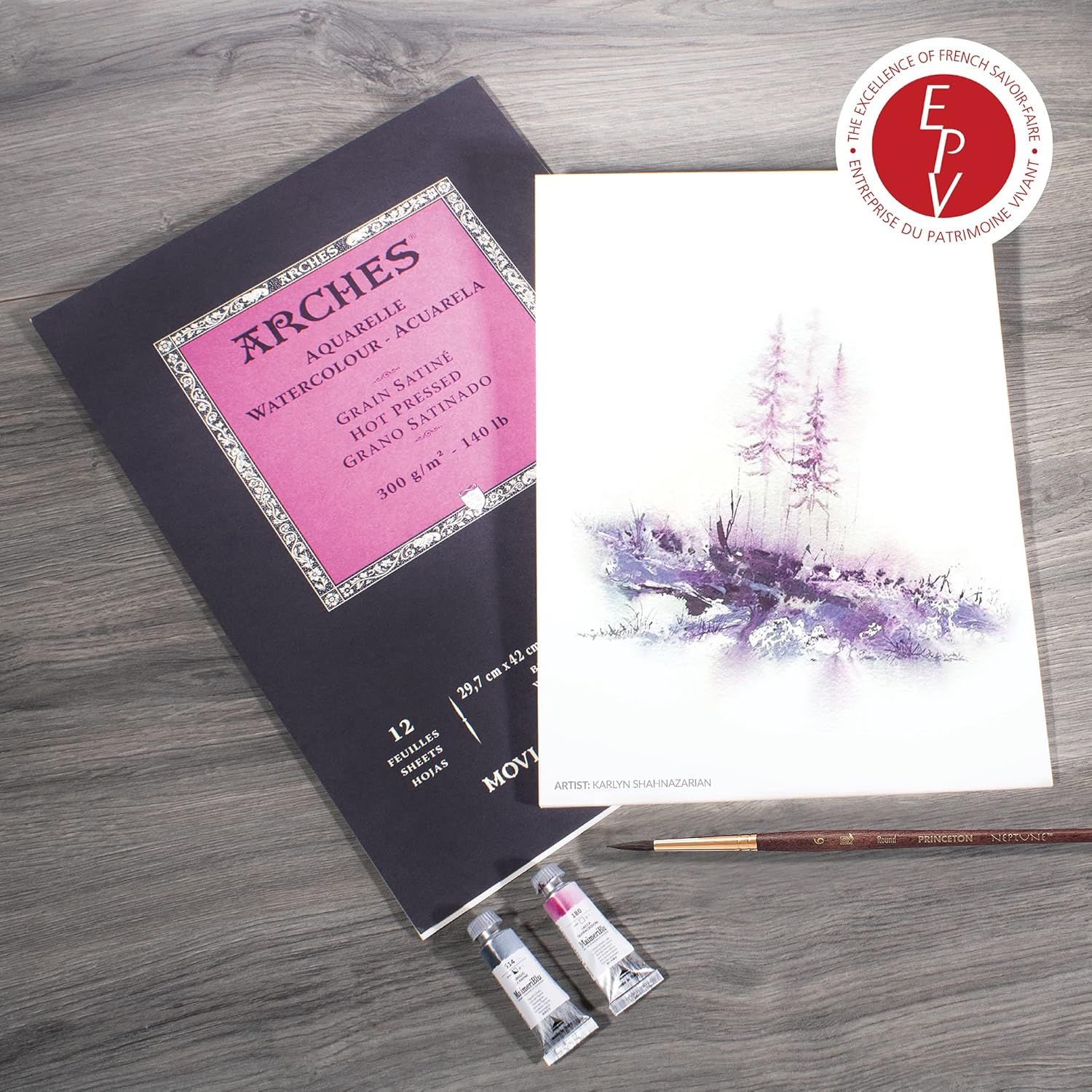 Arches Watercolor Pad 9X12-Inch Natural White 100% Cotton Paper - 12 Sheet Arches Hot Press Watercolor Paper 140 Lb Pad - Arches Art Paper for Watercolor Gouache Ink Acrylic and More image number 4