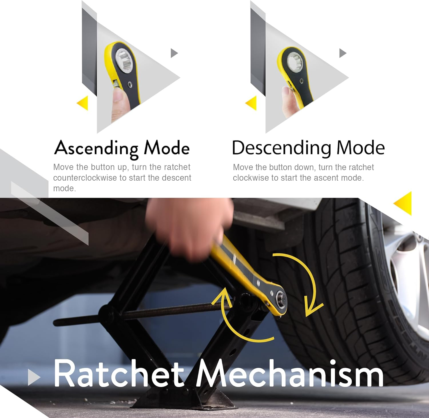 Car Jack Kit | Scissor Jack for Car 1.5 Ton (3,300 Lbs) - Tire Jack Tool Kit | Portable, Ideal for SUV and Auto - Universal Car Emergency Kit with Lug Wrench | Heavy Duty Material image number 5