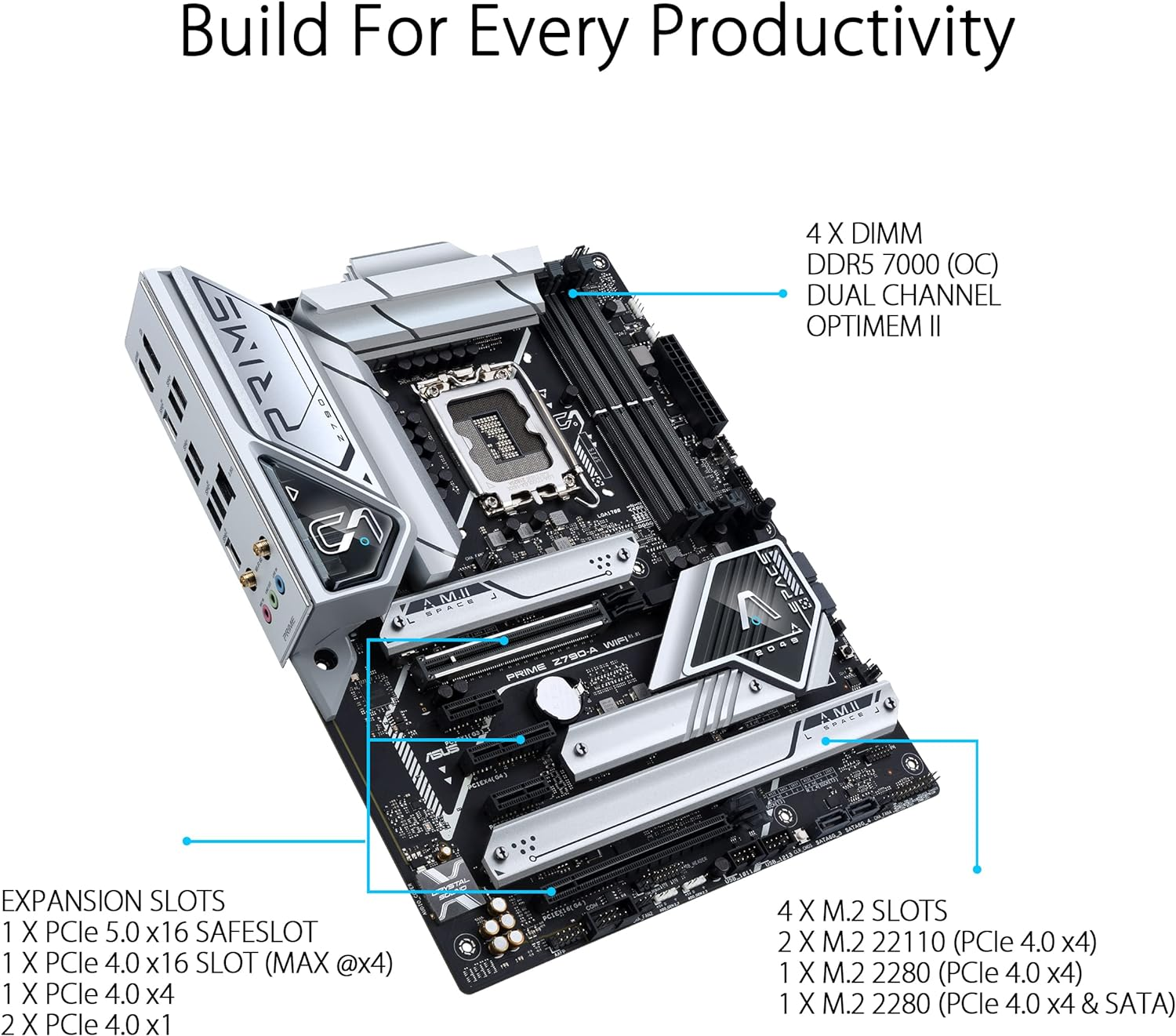 ASUS Prime Z790-A Wifi Gaming Motherboard Socket Intel LGA1700 (ATX, Pcie 5.0, DDR5 Memory, 4X M.2, Wifi 6E, HDMI, Displayport) image number 1