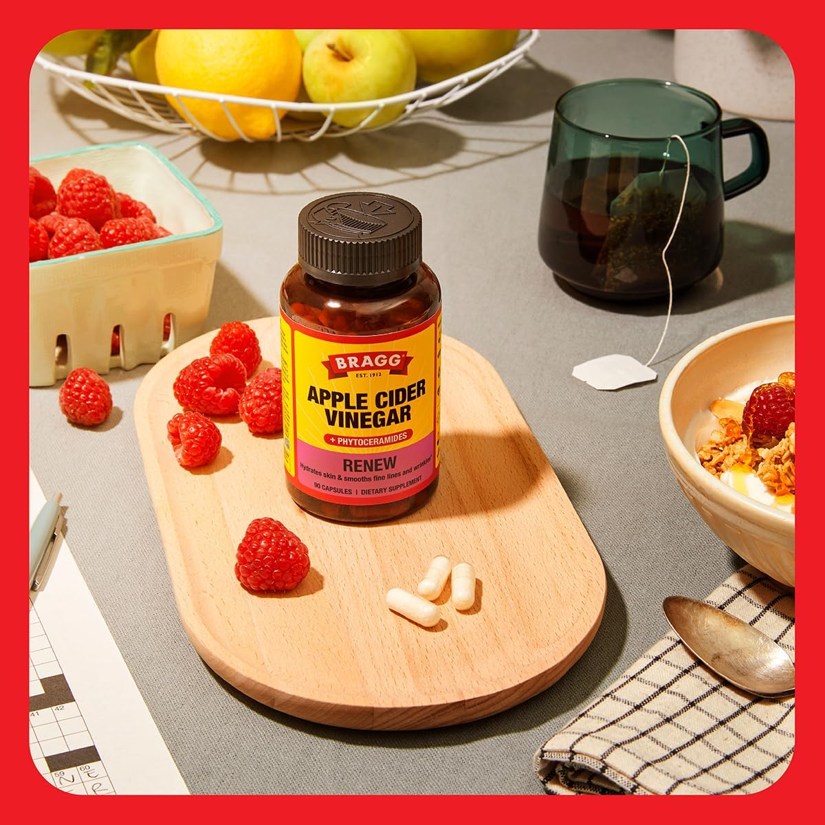 Bragg Inner Glow Apple Cider Vinegar and Phytoceramide Capsules - 750Mg of Acetic Acid &ndash; Energy & Weight Management Support - Promotes Skin Hydration and Rejuvenation - (90 Pills) image number 4