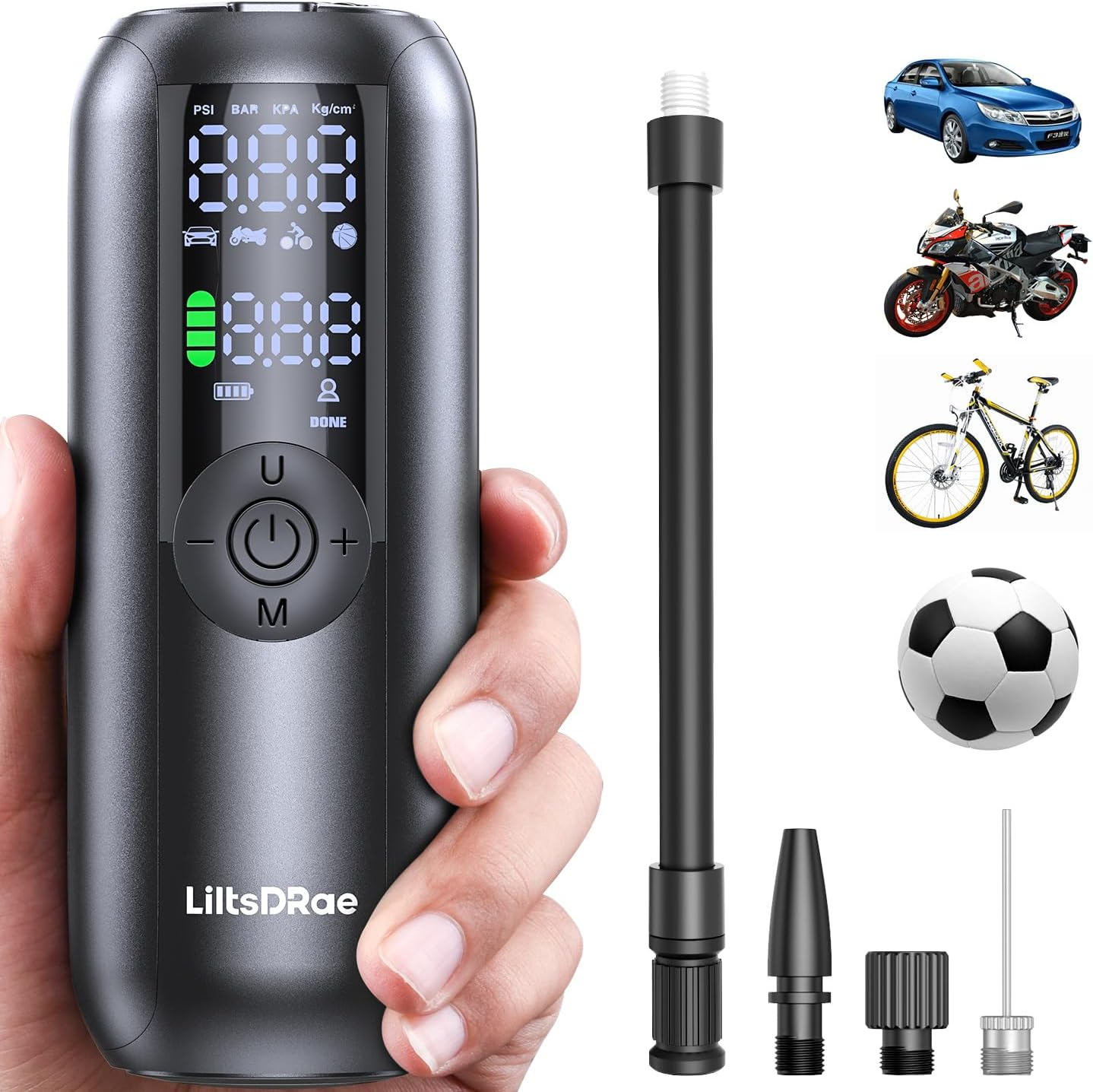 Electric Air Compressor Portable Bike Pump Car Tire Inflator, Max 150 PSI, Auto Shut-Off Air Pump with Presta and Schrader Valves for All Bicycles Motorcycles Balls and Cars image number 3