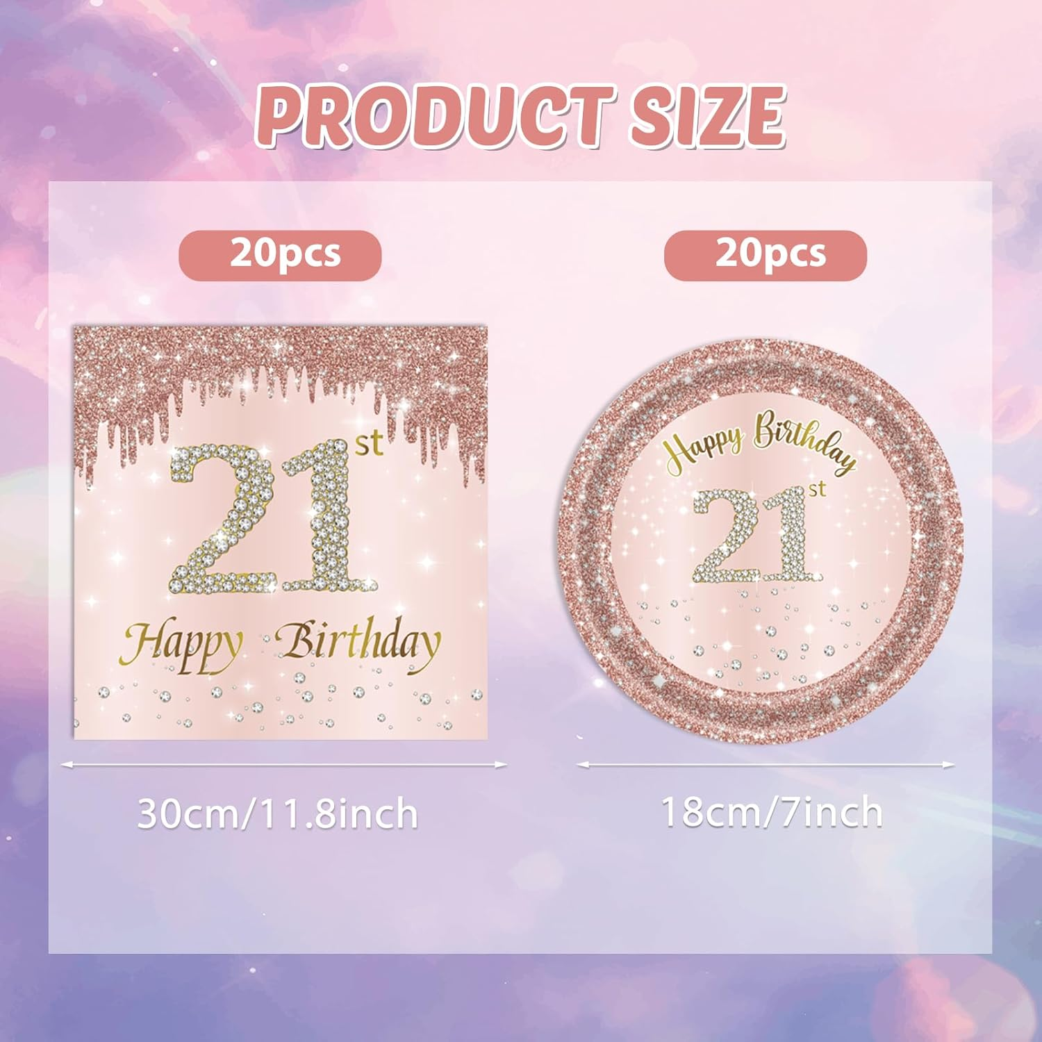 21St Birthday Rose Gold Party Supplies Rose Gold Birthday Supplies Plates and Napkins Happy 21 Birthday Disposable Tableware Party Supplies for Girls Women
