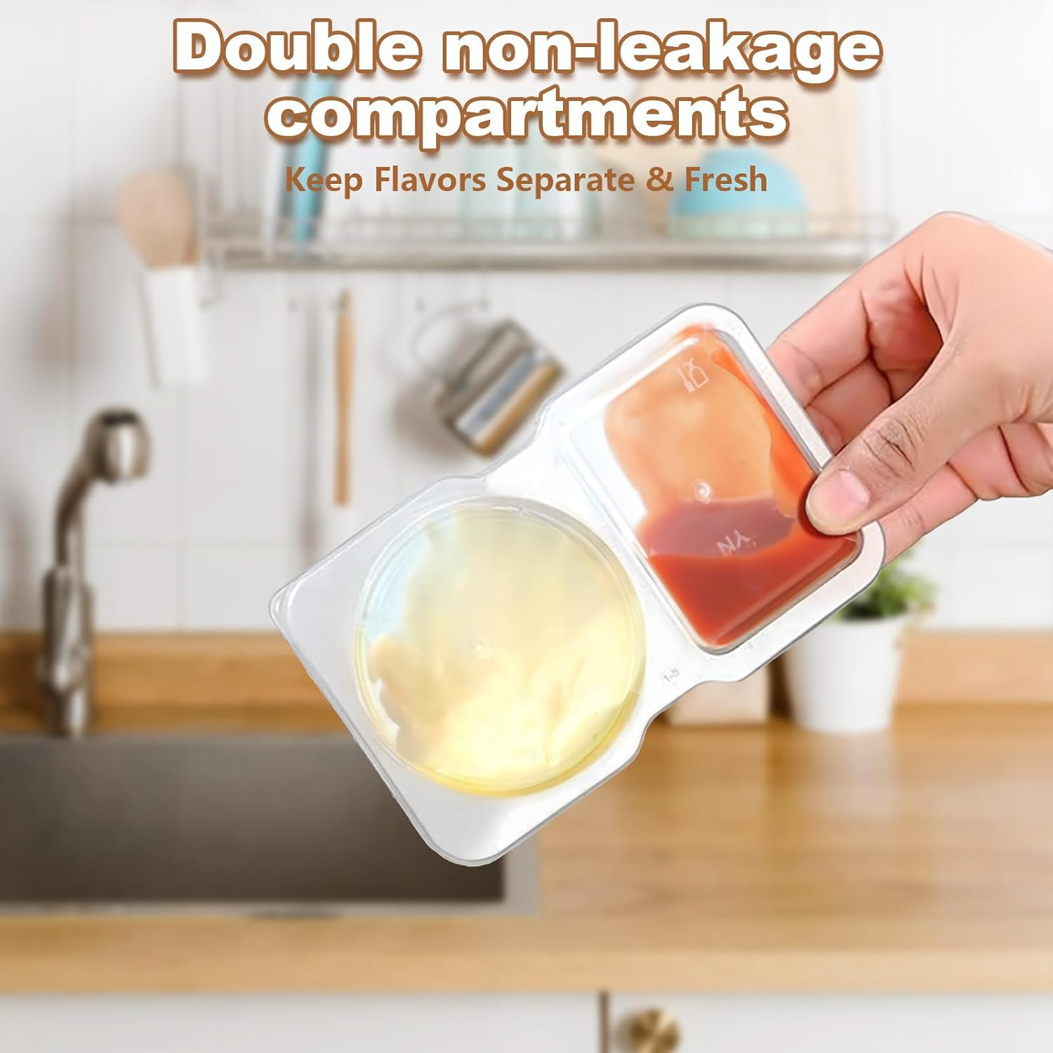 YARRAMATE 40PCS Double Compartment Snack Containers with Lids and Spoons, Condiment Snack Container for Cheese,Crackers,Fruit,Sauce, Leak-Proof Bpa-Free Plastic Packs for School,Office,Takeout