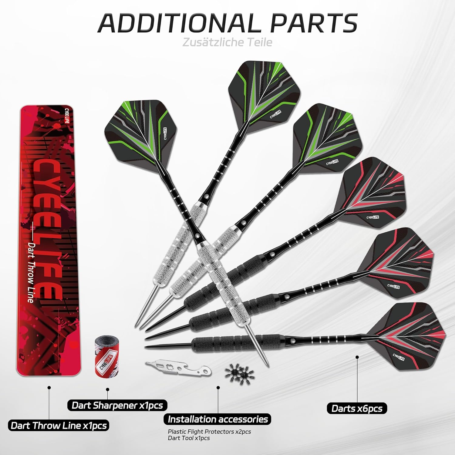 Cyeelife Wire Sisal Bristle Dartboard,Professional Steel Tip Dartboard Set with 6Pcs Metal Tip Darts and Accessories image number 2