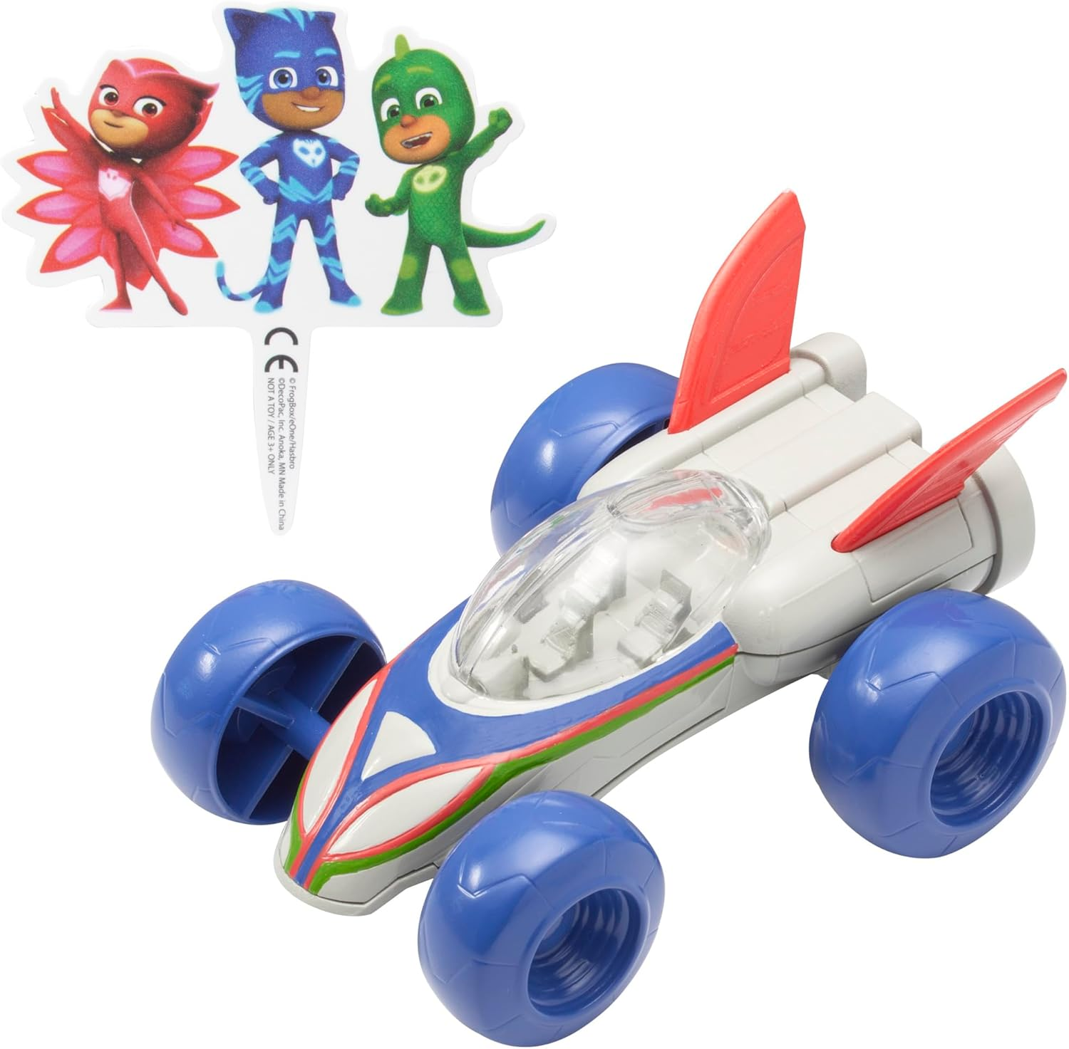 Decoset&reg; PJ Masks save the Day Cake Topper, 2 Piece Cake Decoration with Free-Wheeling Car and Catboy, Owlette, and Gekko Pic | for Birthday, Parties, Celebration image number 1