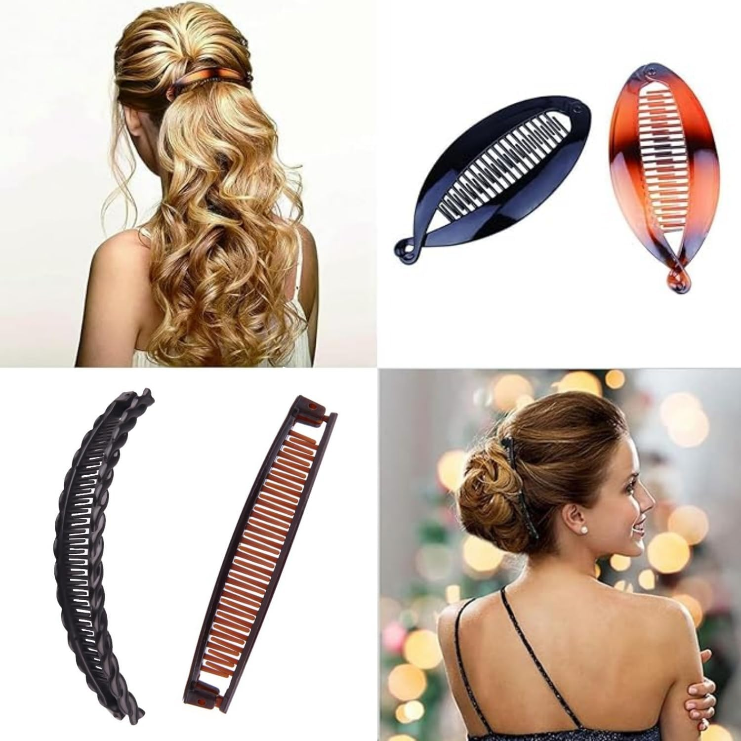 4 Pcs Banana Clip Clincher Comb Set for Hair Pony Fishtail Hair Clips for Women Girls Curly Thick Hair Accessories for Women Hair Banana Combs No Slip Fish Hair Barrettes image number 3