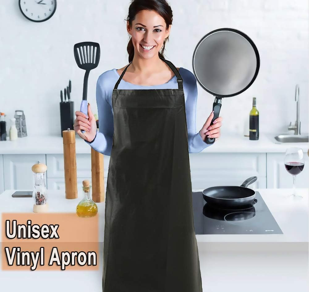 Waterproof Rubber Vinyl Apron with Adjustable Length Neck Strap, Heavy Duty 36.6" Plastic Apron Keeps You Clean and Dry When Dishwashing, Lab Work, Butcher, Dog Grooming, Cleaning Fish, Black image number 6