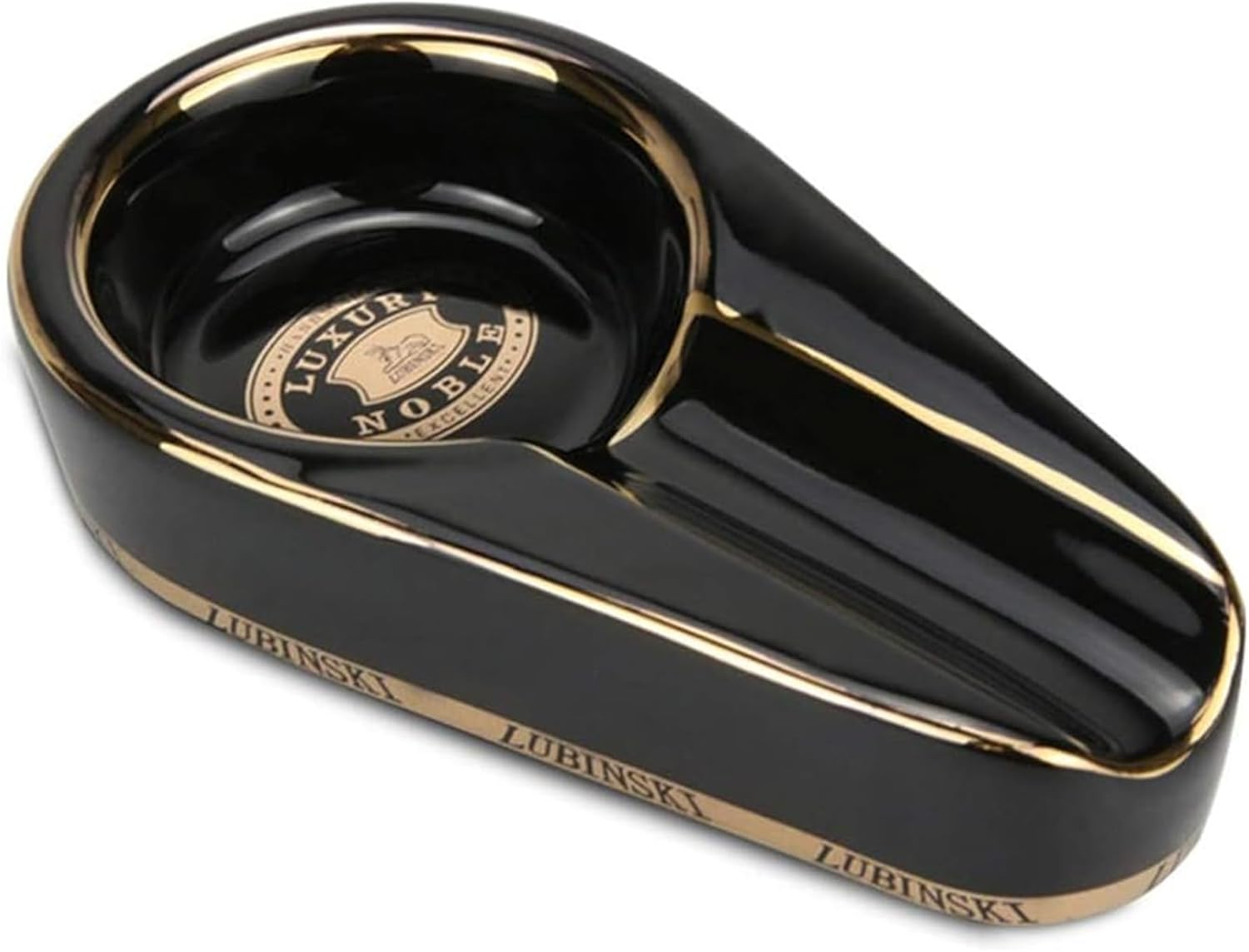 Black Gold Ceramic Cigar Ashtray with Holder, Classic Cigar Gilt Ash Tray for Home Office Patio image number 6