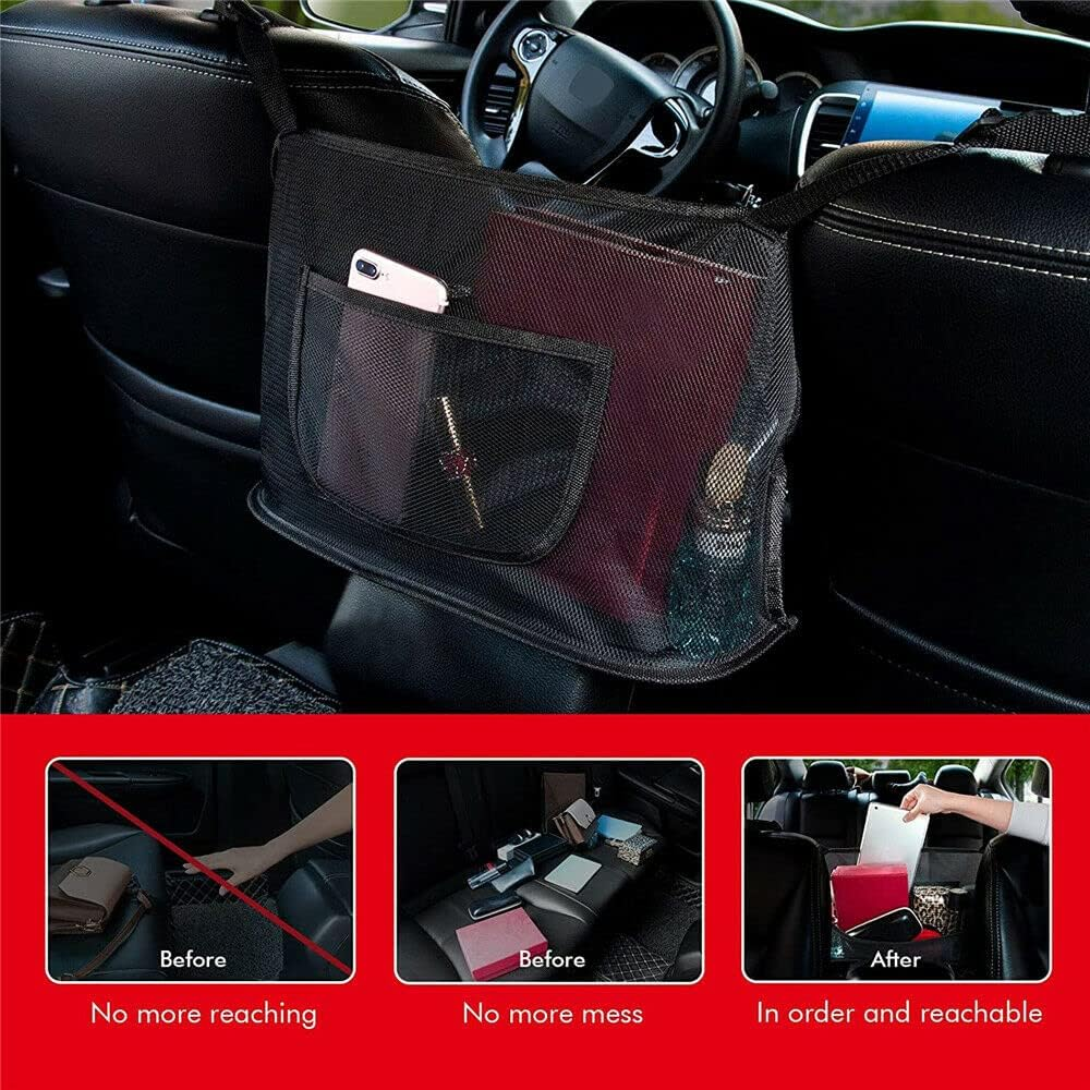 Upgraded Car Net Pocket Handbag Mesh Holder Purse Organizer Seat Side Storage (Upgraded Red&Black)