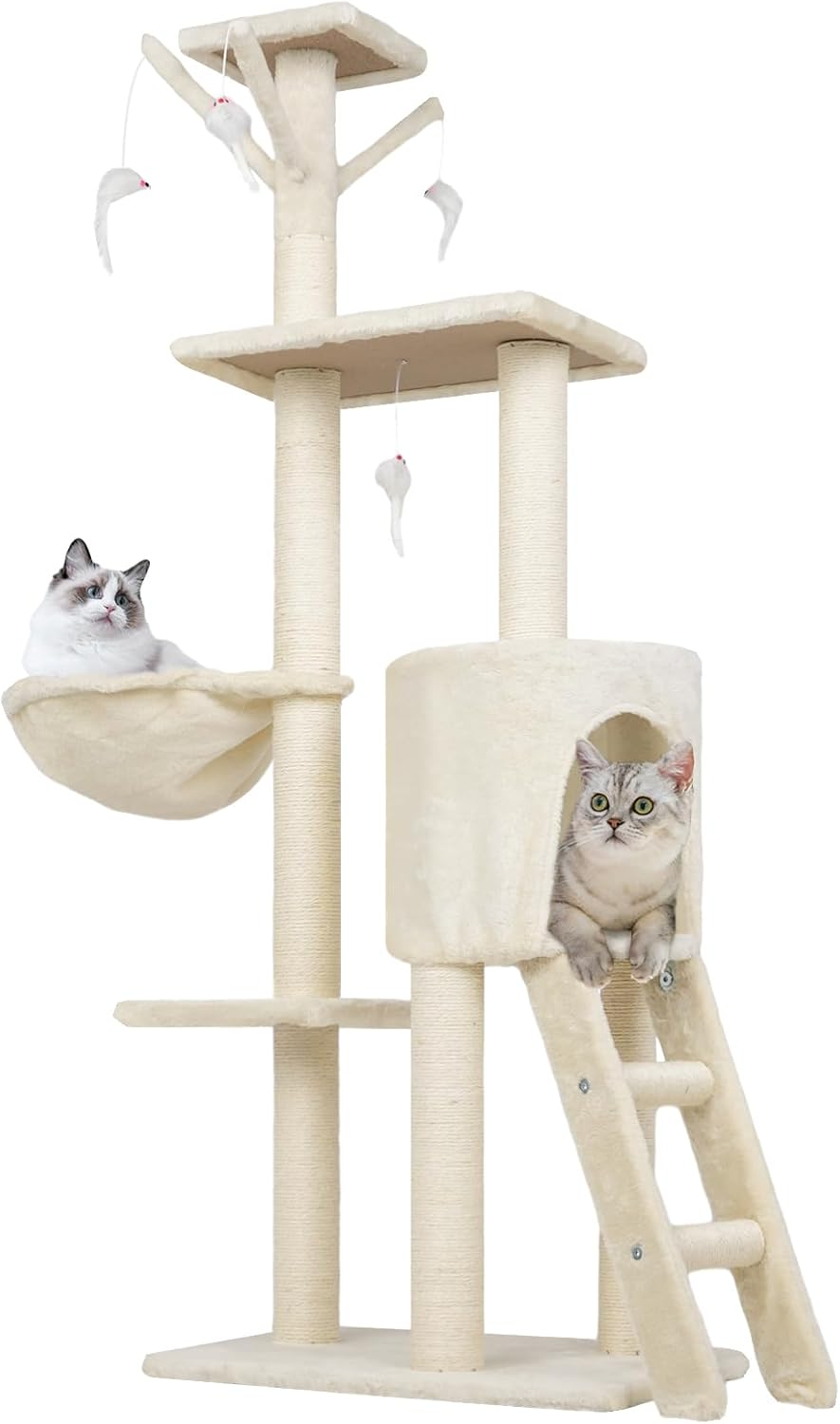 Advwin 33" Cat Scratching Post, Premium Sisal Rope Cat Scratcher for Indoor Cats, Cat Claw Scratching Post with Hanging Balls, Stable Heavy Base