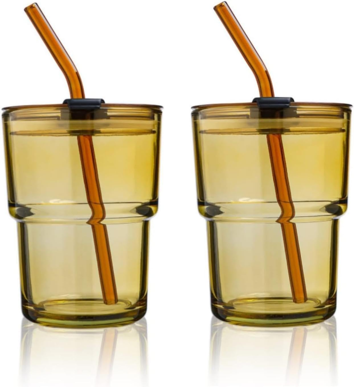 13 OZ/400ML Ice Coffee Glass Tumbler with Straw and Lid Sealed Carry On, Thick Wall Water Glass Cup Mug Tea （Gray）