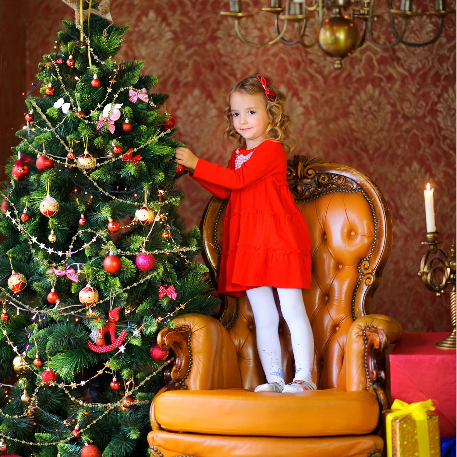 WILLBOND 32.8 Feet Christmas Tree Beads Beaded Garland Strand Plastic Pearls Beads Garland Crystal Bead Roll for Christmas and Holiday Decorations (Gold) - Gold image number 4