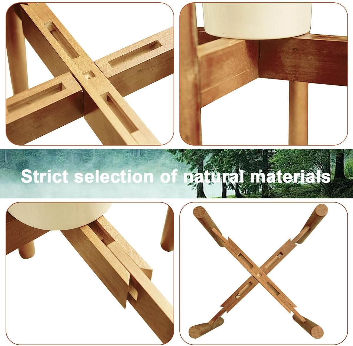 Adjustable Plant Stand,Bamboo Mid Century Modern Plant Stand,Plant Stands Indoor,Planter Pots for Plants and Flowers,Plant Holder Rack for Living Room image number 5