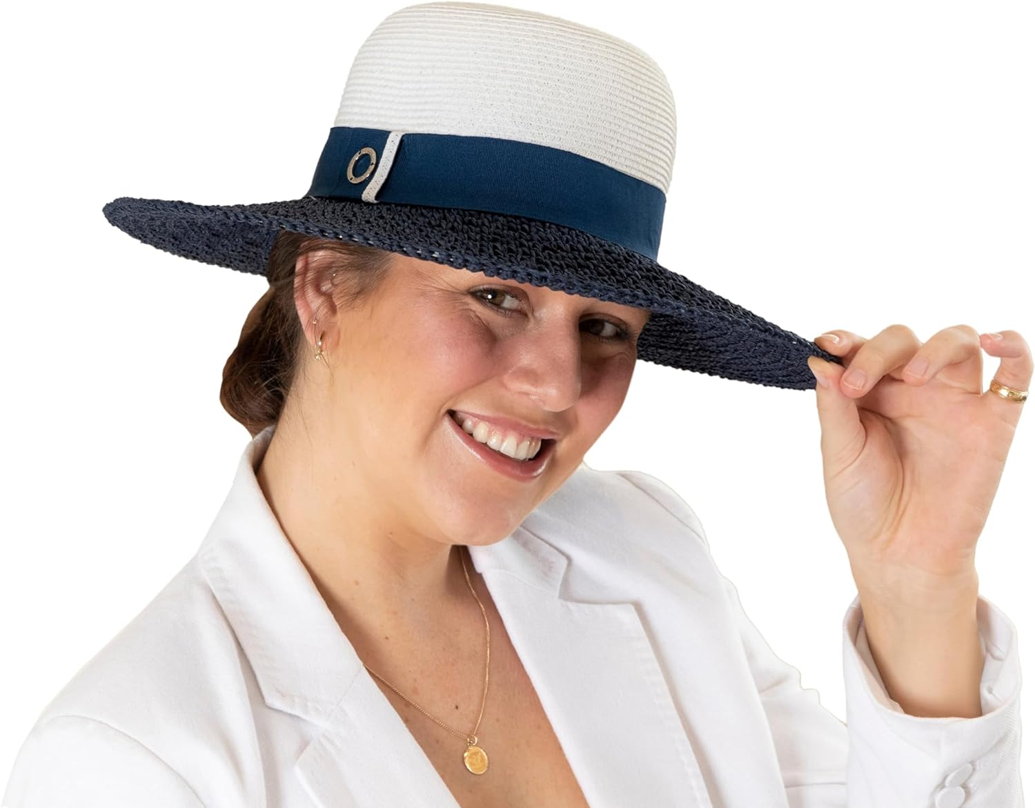 Monica Medium Brim Crochet Hat, Navy