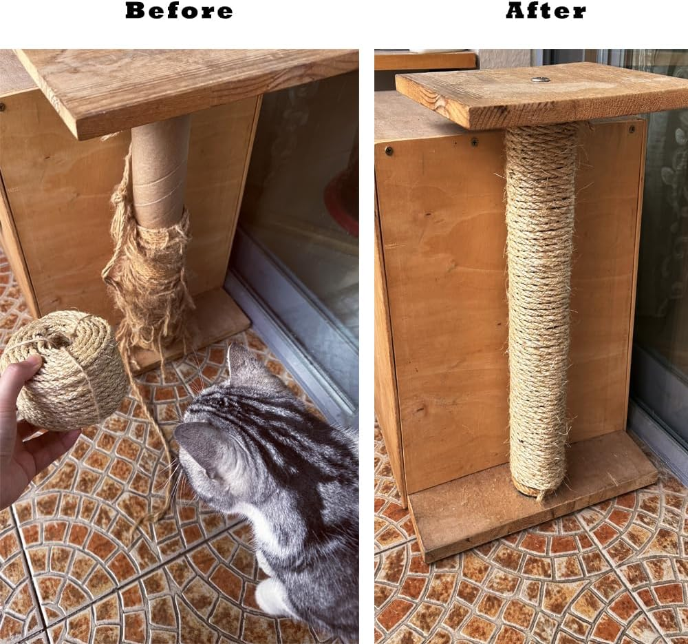 Sisal Rope for Cat Tree Repairing 66 FT, 1/4 Inch (6Mm) Diameter Sisal Rope for Cat Scratching Post Replacement, DIY Cat Scratcher, Brown image number 4