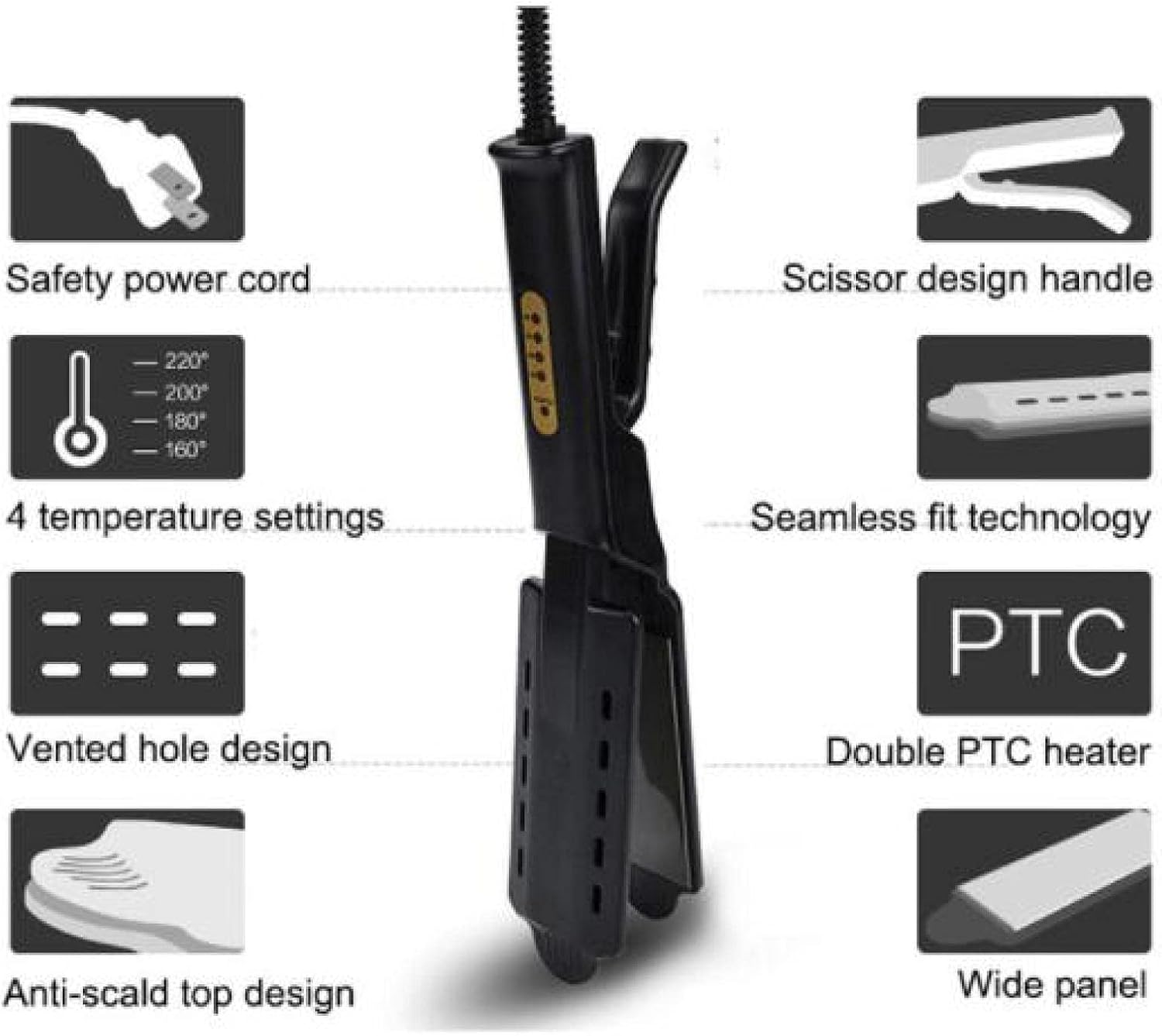 Flat Hair Iron, Ceramic Tourmaline Ionic Flat Iron Hair Straightener, Professional Glider Hair,Dual Use Dry and Wet for Hair Care Adjustable Temperature, for All Hair Types image number 4