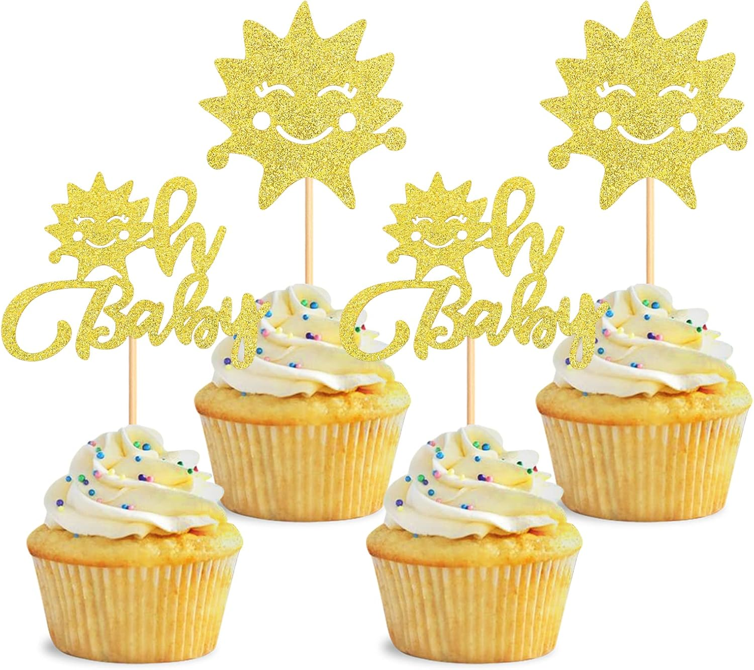 24PCS Sunshine Oh Baby Cupcake Toppers Sun Smile Sunshine Cupcake Picks Bridal Wedding Engagement Baby Shower Birthday Party Decorations