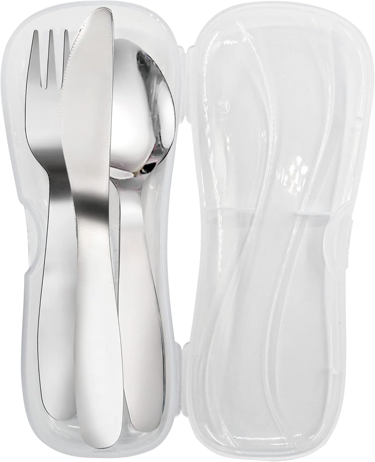 VANRA 2 Pieces Children Fork Spoon Set with Travel Case for Lunch Box, 18/8 Stainless Steel Kids Silverware Flatware Set Kids Utensil Set for School (Fork Spoon) (1 Fork+ 1 Spoon+ 1 Knife)