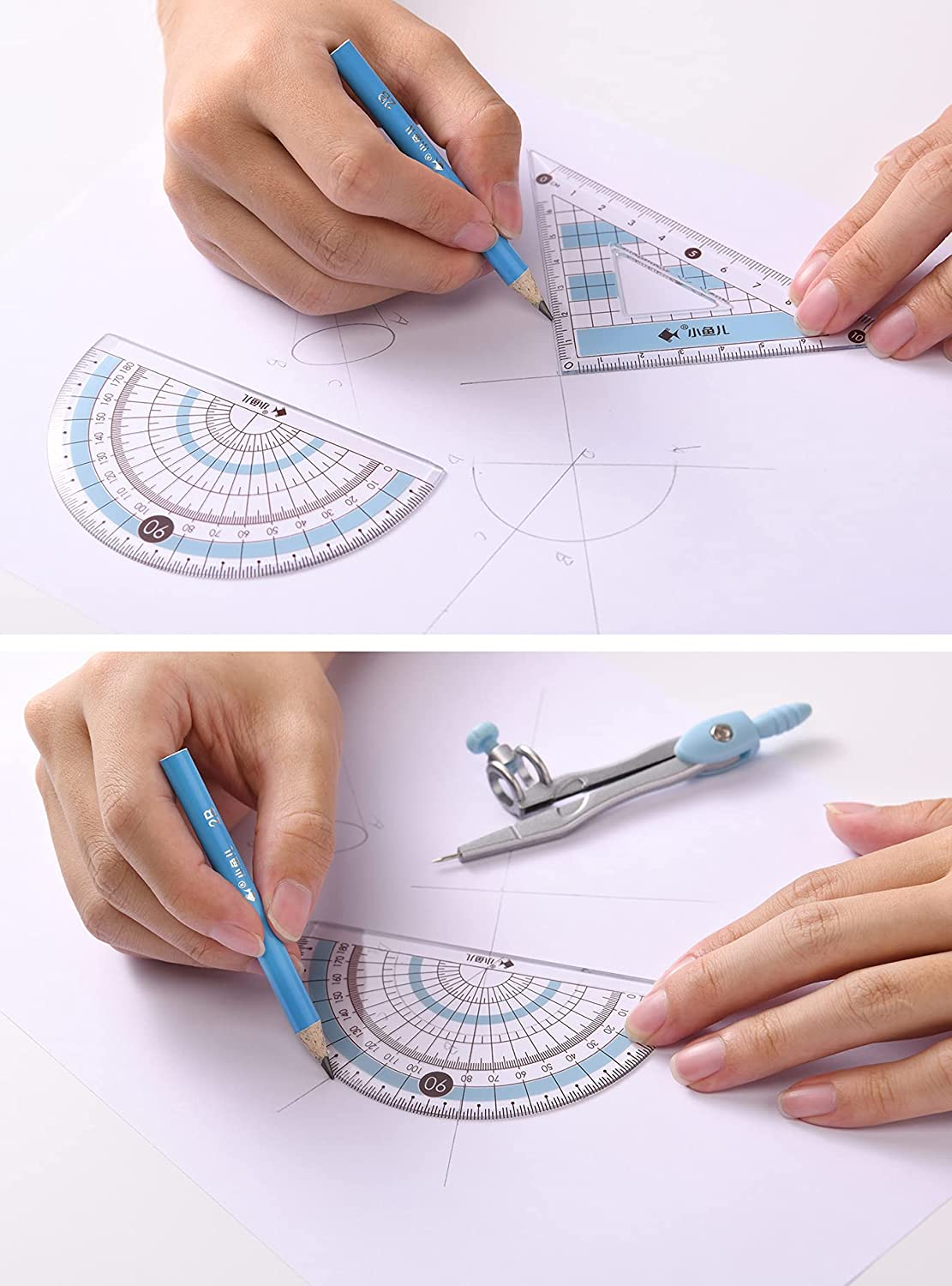 8 Pcs Compass/Math Set for Students with Shatterproof Storage Box, Geometry Set for School, Includes Ruler, Protractor, Compass, Pencil,Pencil Sharpener and Eraser,Etc. image number 3