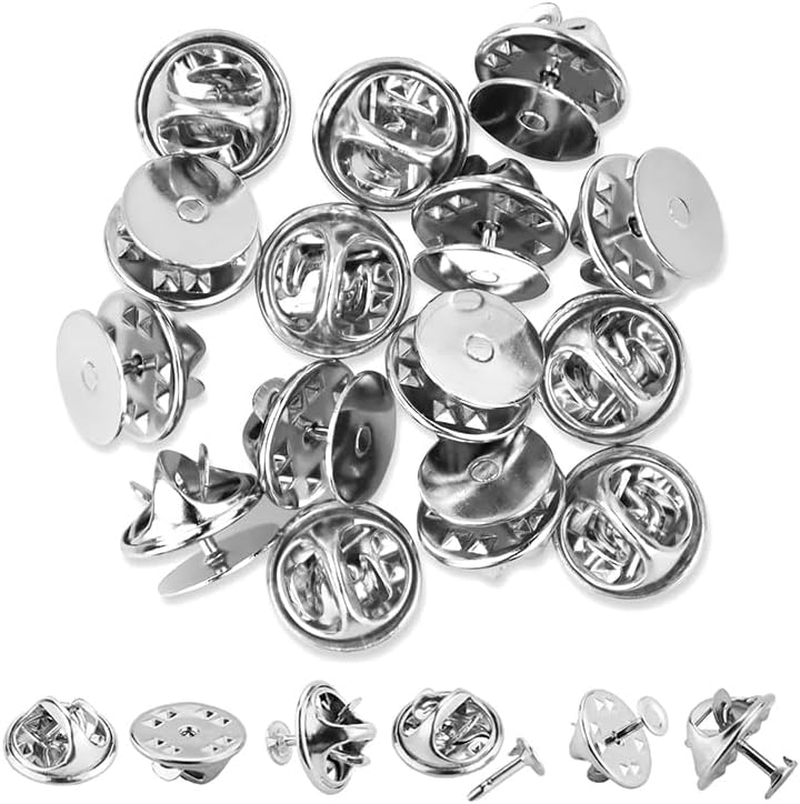 New 100 Piece Butterfly Clutch with Pins Safety Pins Hat Pin Badge Silver Color Metal Tie Back Lapel Butterfly Closure Fastening Practical and Popular Beautiful Design for DIY Jewelry Craft Making Silver