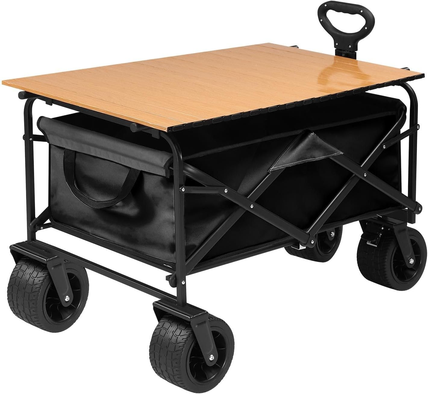 Folding Wagon Cart Collapsible Wagon with All-Terrain Wheels for Beach Picnic Garden Utility Trolley Trailer Barrow Market Grocery Shopping Sports Outdoor Camping Luggage Collapsible 150Kg image number 2