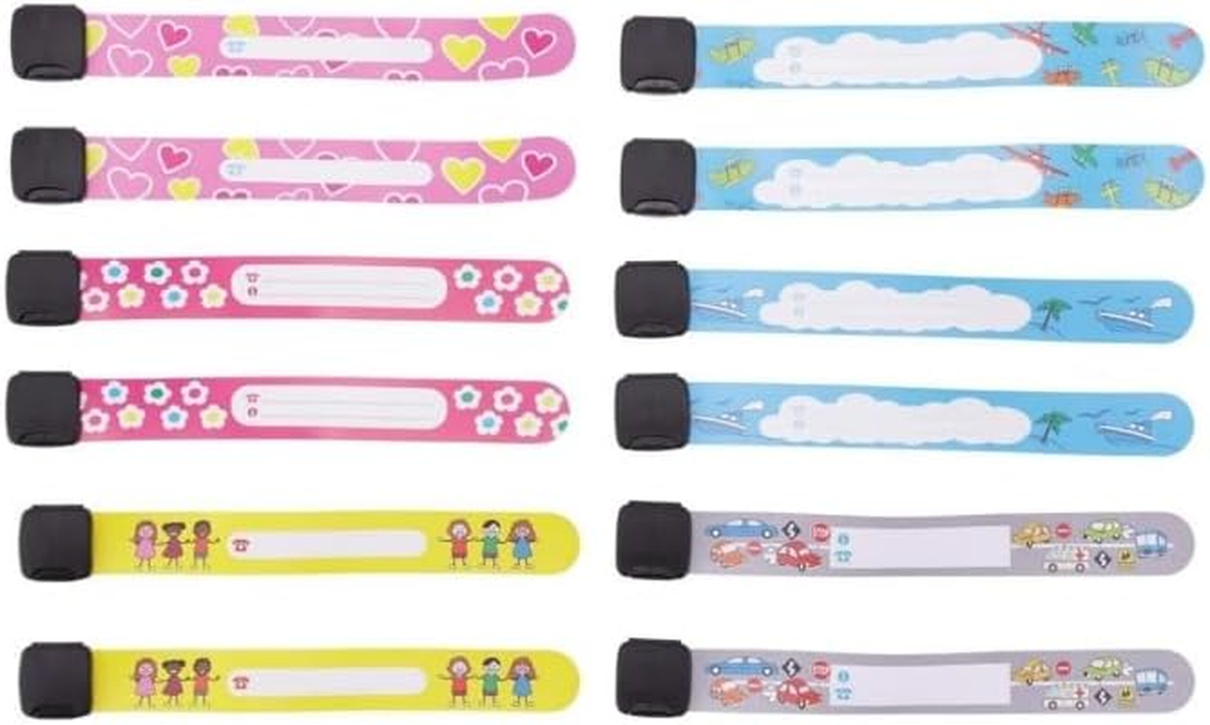 Children Safety ID Wristband Reusable Identification Waterproof ID Band Safety Wristband,Id Safety Wristbands Infobands Bracelets,Suitable for Boys and Girls(Set of 12)