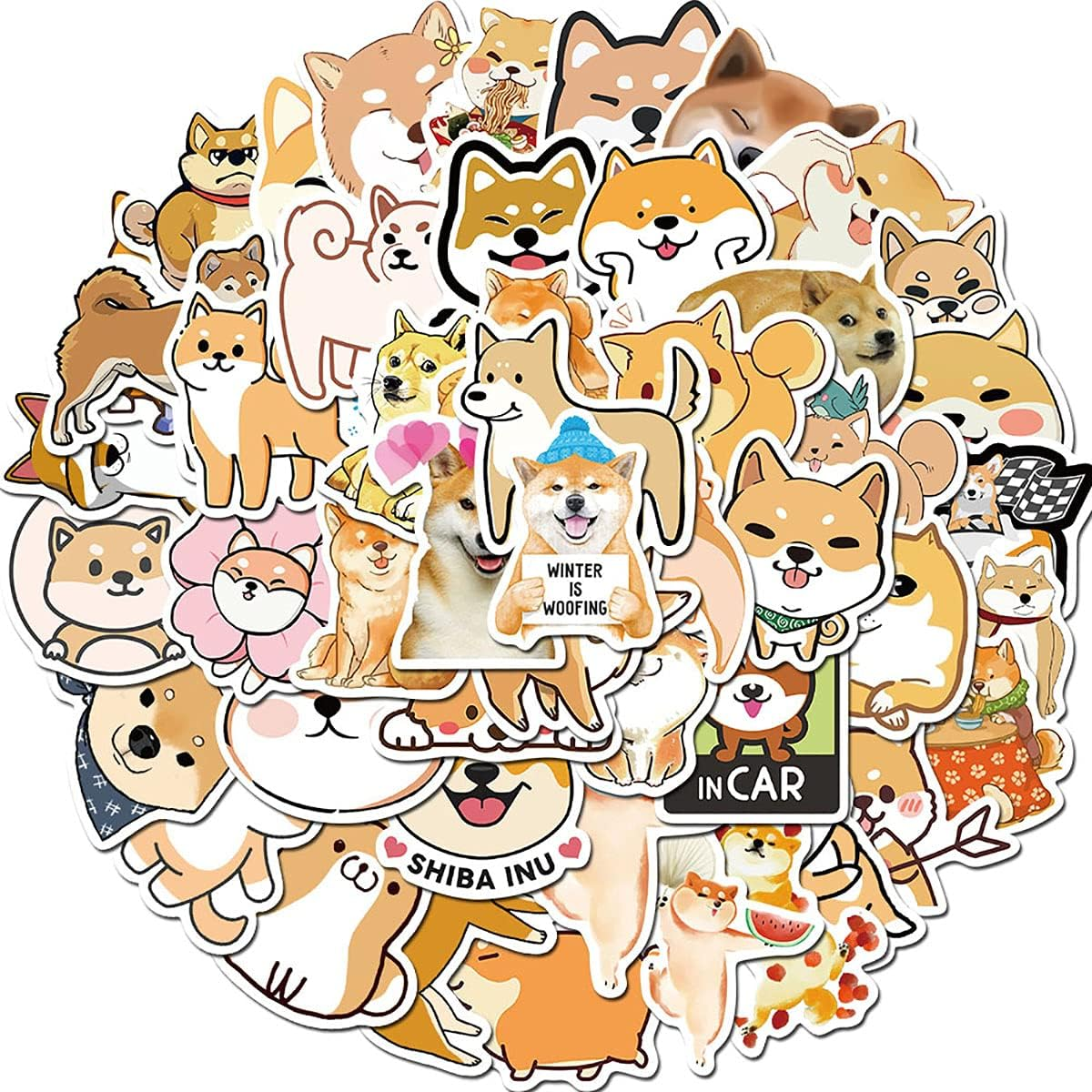 Cute Shiba Inu Stickers, Funny Dogs Animals Stickers for Water Bottles Laptop Computer Phone Suitcase, Pets Stickers for Teens Girls (Shiba Inu Dogs)